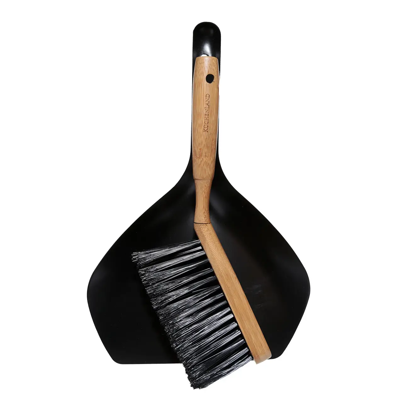 Щетка для мусора, с совком, 33 см, пластик/бамбук/сталь, черная, Black clean, image-0