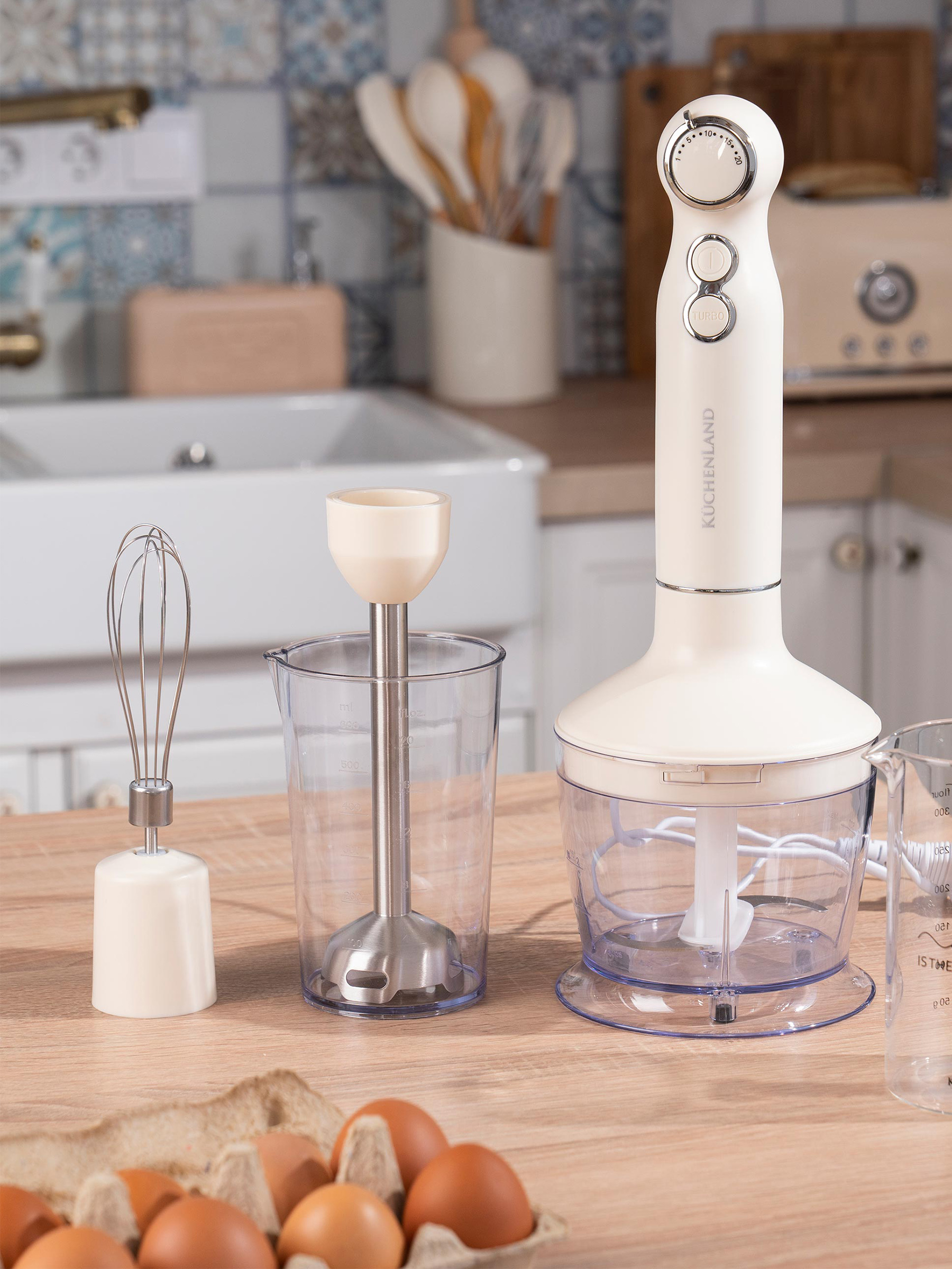 Блендер погружной, электрический, 800 Вт, 4 пр, сталь/пластик, бежевый, Vintage kitchen, image-9