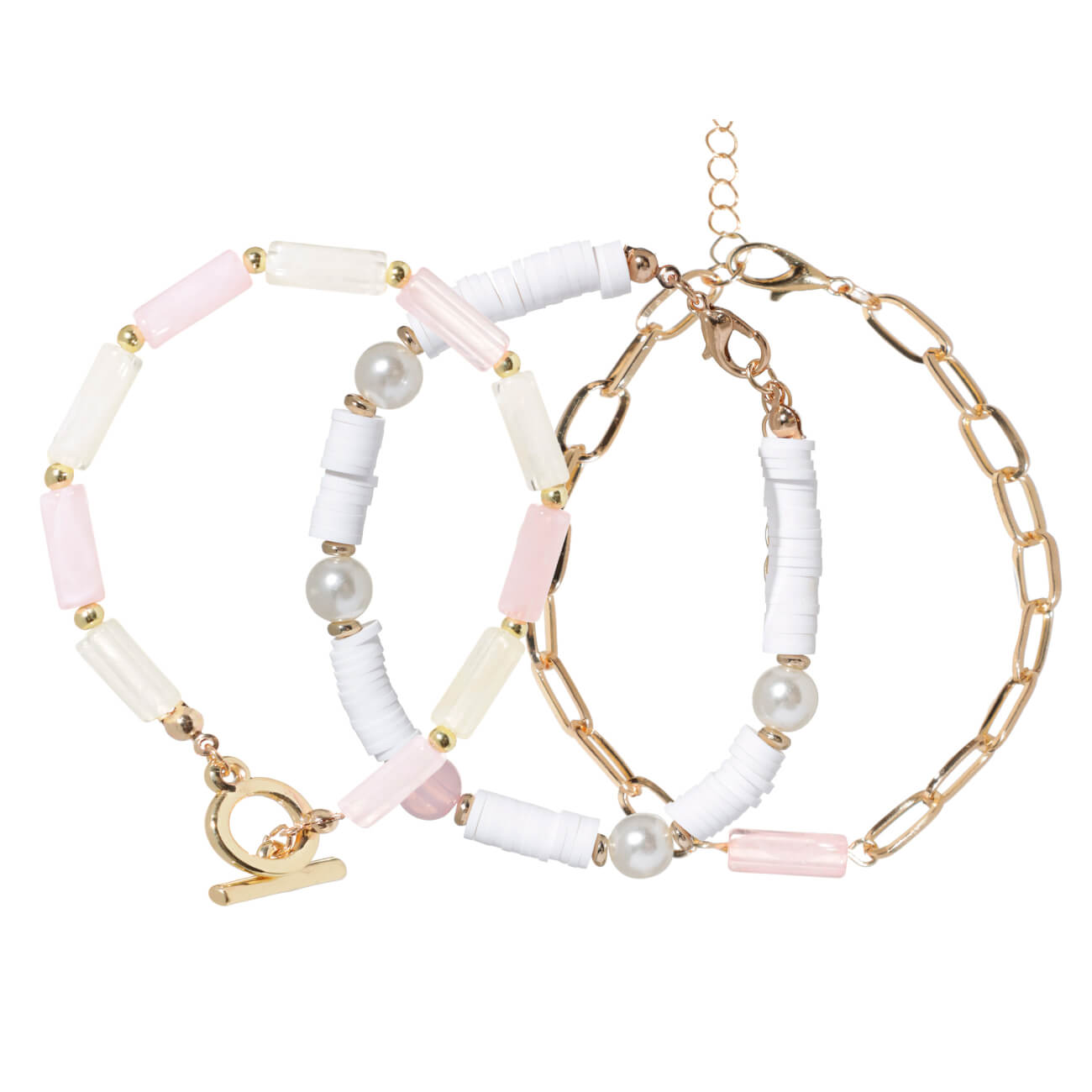 

Браслет, 21/20/18 см, 3 шт, металл/пластик, золотистый/цветной, Jewelry