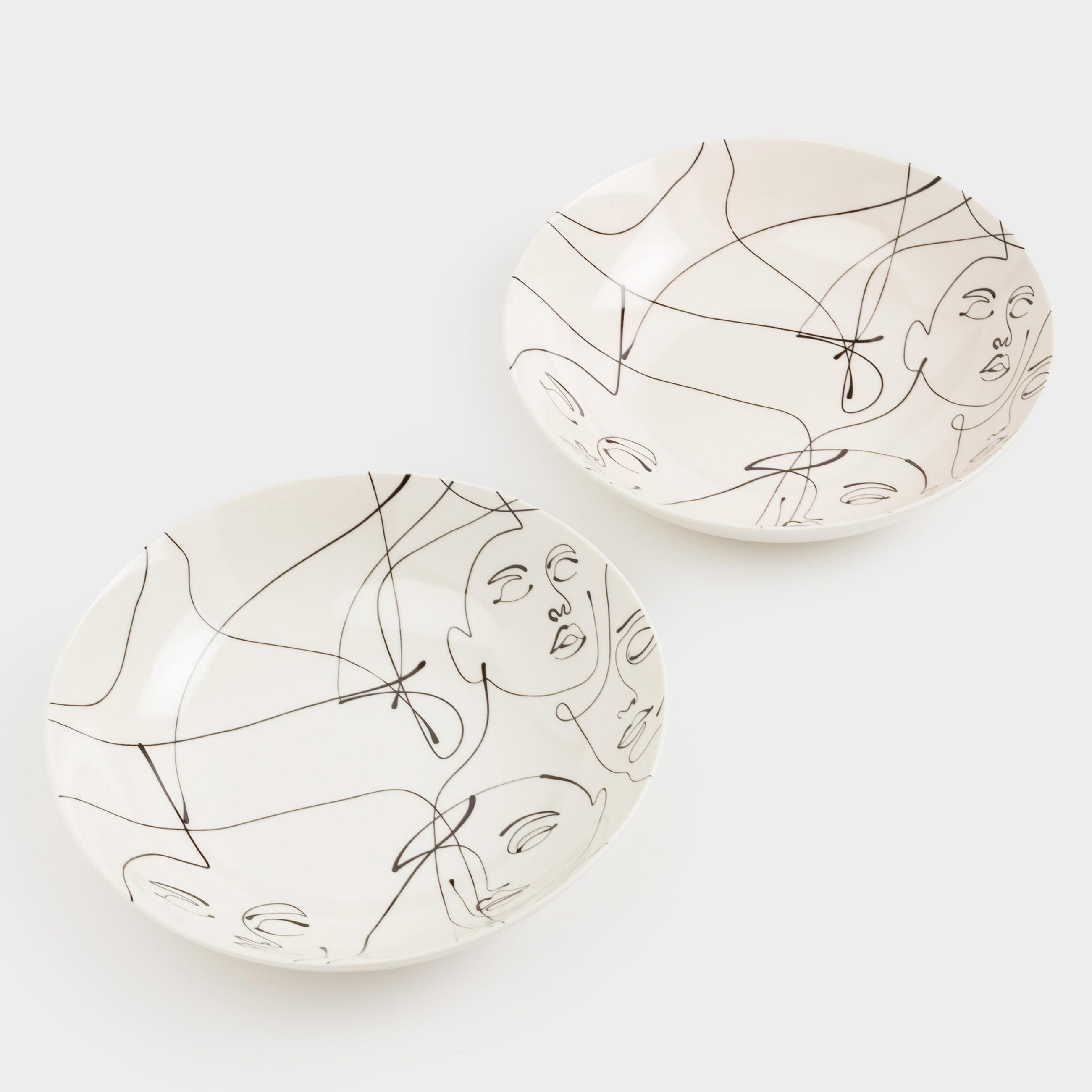 Тарелка суповая 20х5 см 2 шт фарфор N молочная Абстрактные лица Face 793₽