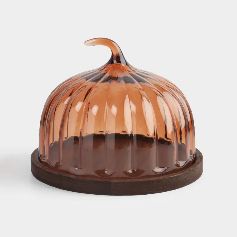 Блюдо с крышкой, 24х19 см, дерево/стекло, круглое, янтарное, Тыква, Pumpkin, image-0