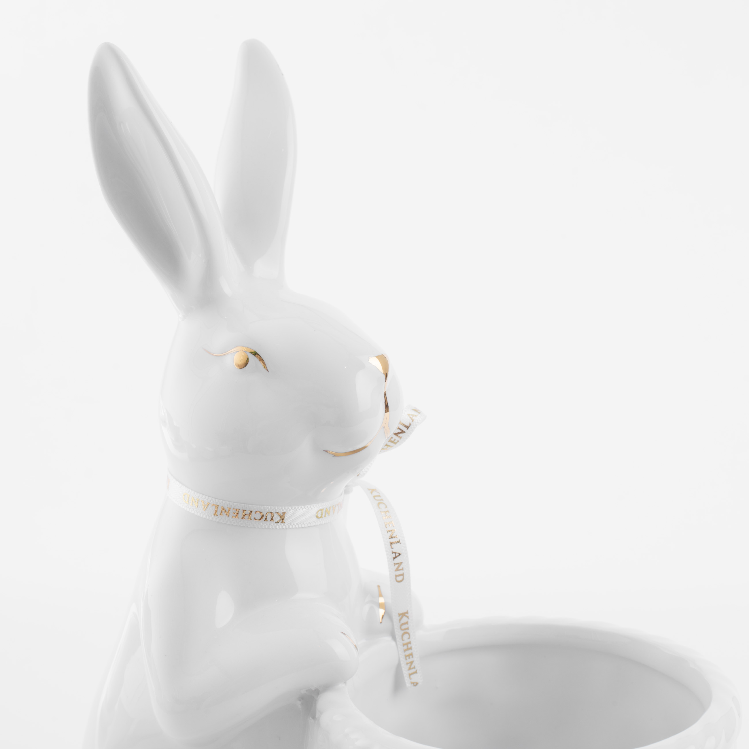 Конфетница, 18x23 см, керамика, бело-золотистая, Кролик с плетенной корзиной, Easter gold изображение № 4