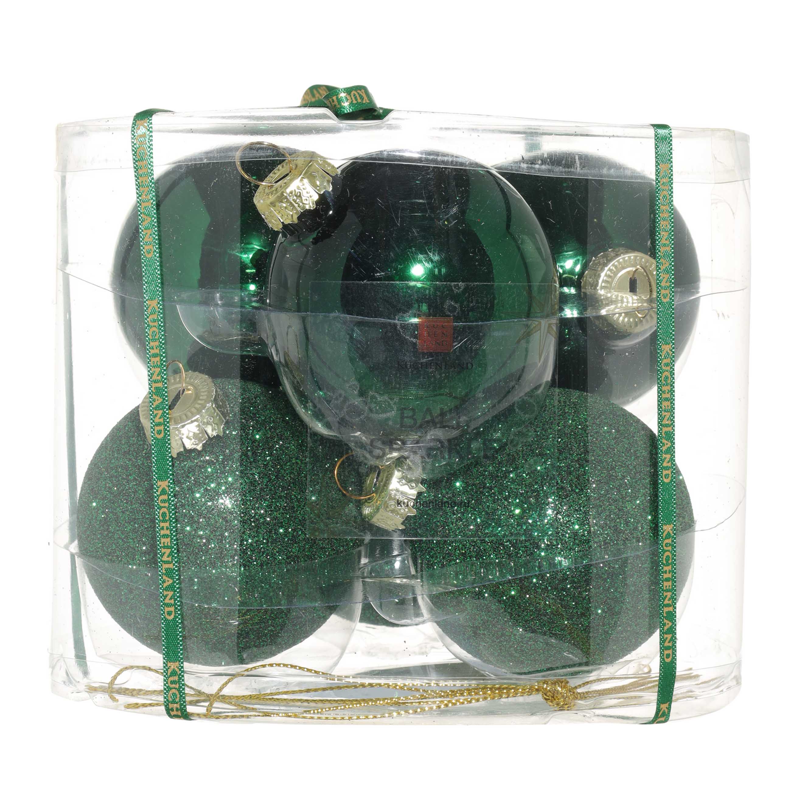 Набор елочных игрушек, 6 см, 6 шт, стекло, зеленый, Шар, Ball sparkle изображение № 4