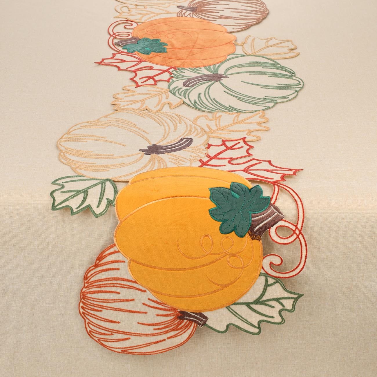 

Дорожка настольная, 35x165 см, полиэстер, бежевая, Цветные тыквы, Pumpkin