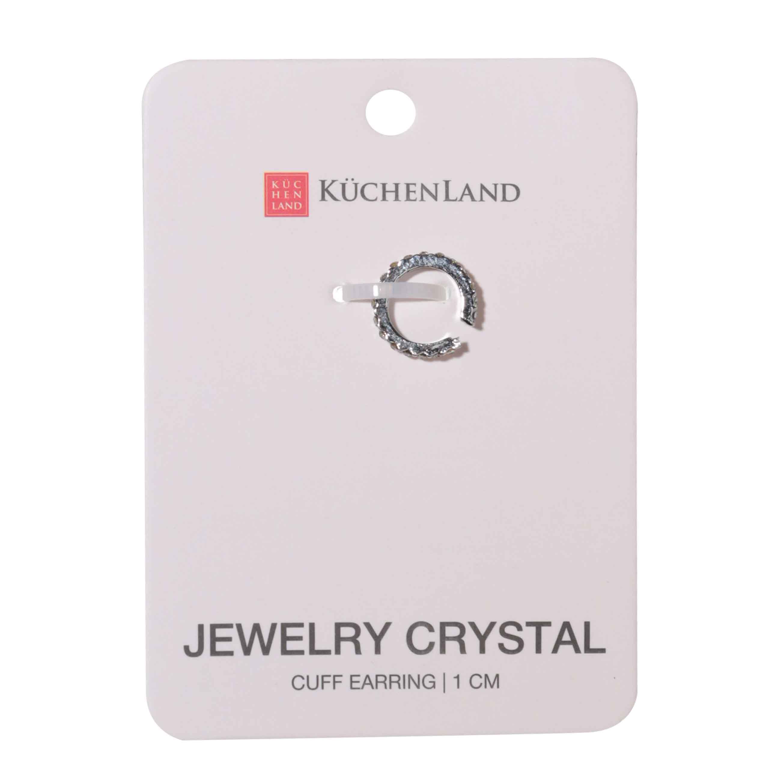 Серьга-кафф, 1 см, металл, серебристая, Кристаллы, Jewelry crystal