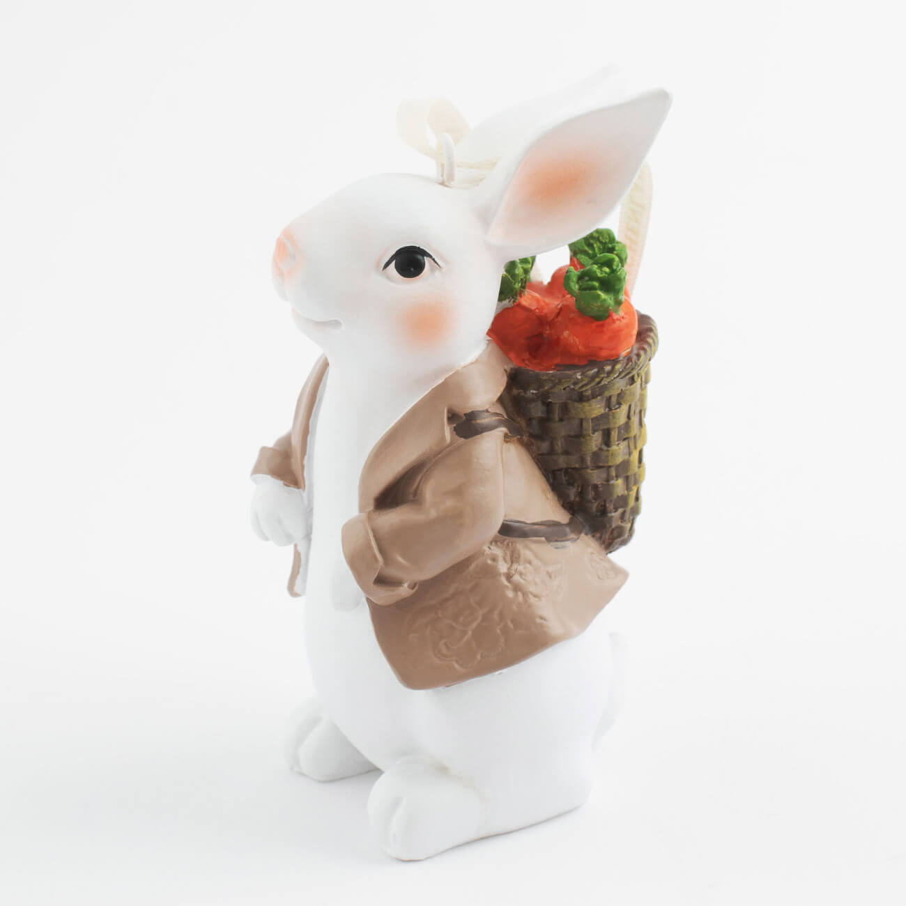 ваза декоративная 20х16 см полирезин бежевая кролик на мешке natural easter Подвеска декоративная, 11 см, полирезин, Белый кролик в пиджаке с морковкой, Easter