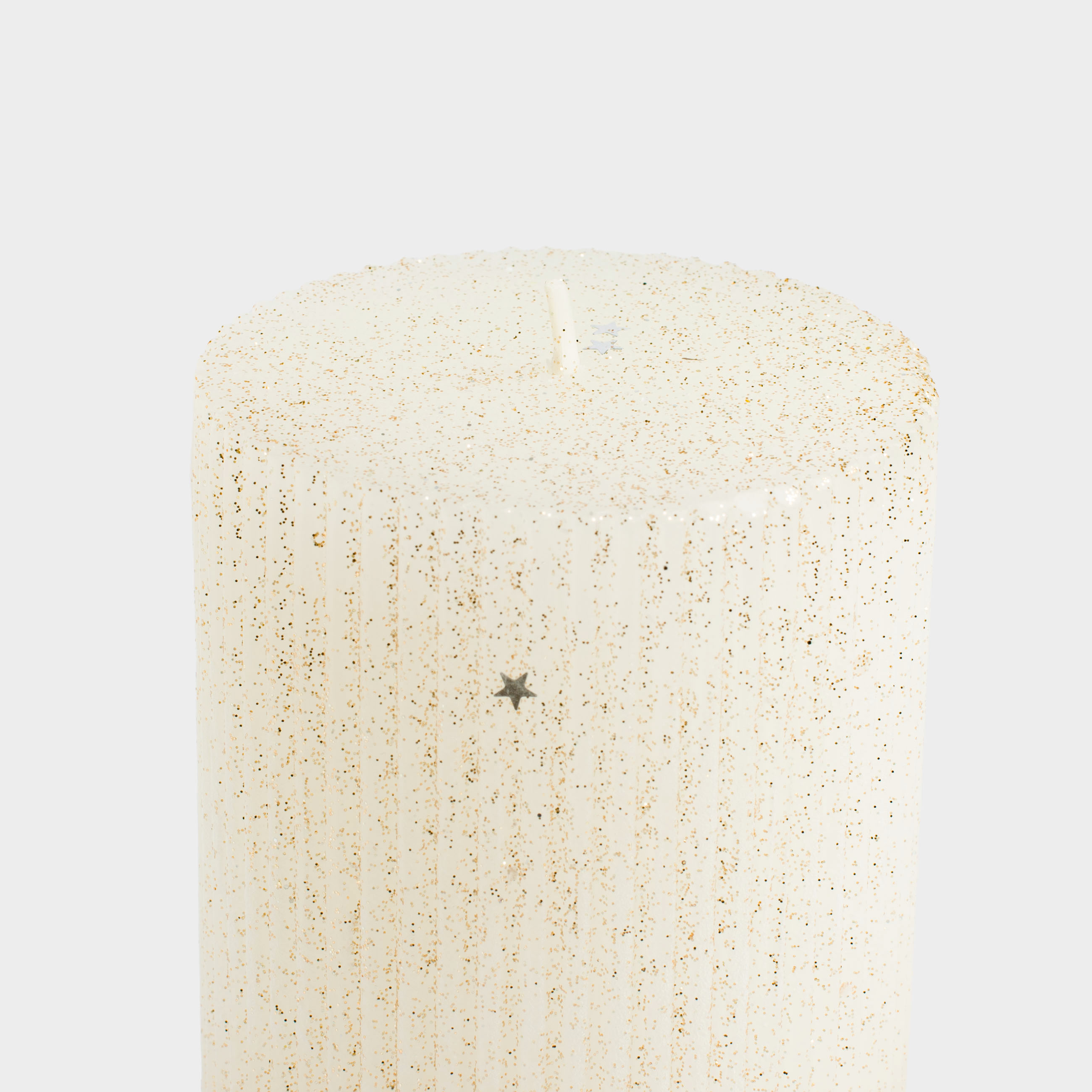 Свеча, 15 см, цилиндрическая, с блестками, молочно-золотистая, Ribbed candle, image-3