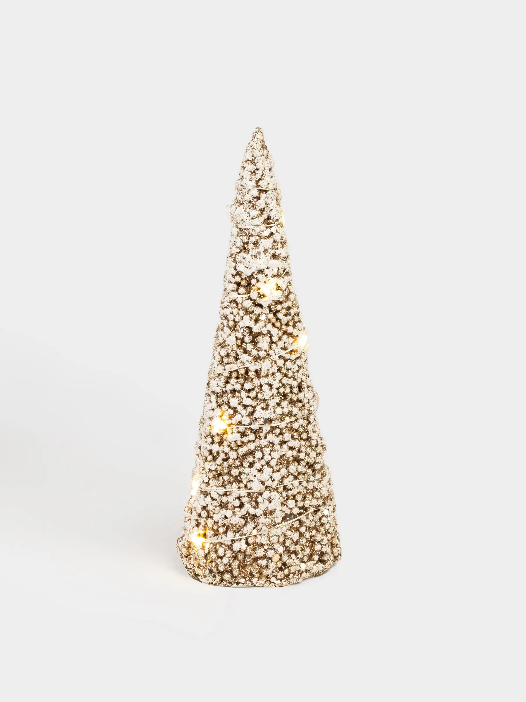 Ель-конус, 20 см, с подсветкой, полиэстер/металл, шампань, Заснеженная ель, Frosty sparks, image-0