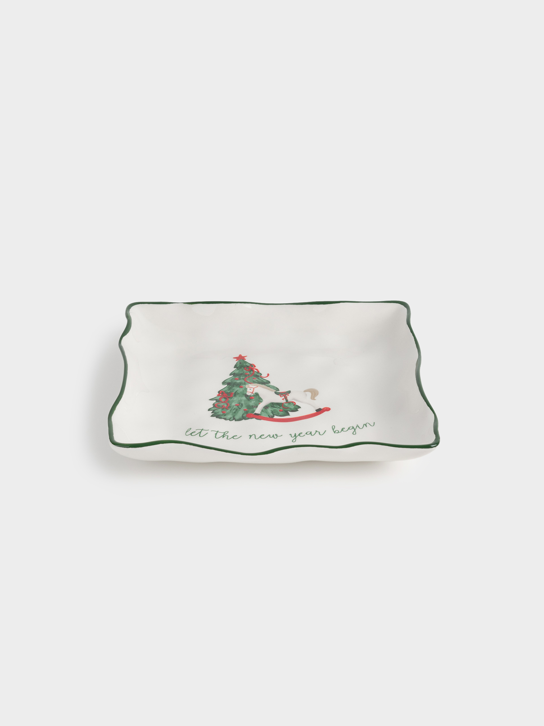 Блюдо, 22х22 см, керамика, квадратное, Лошадка с елкой, Сhristmas green, image-1