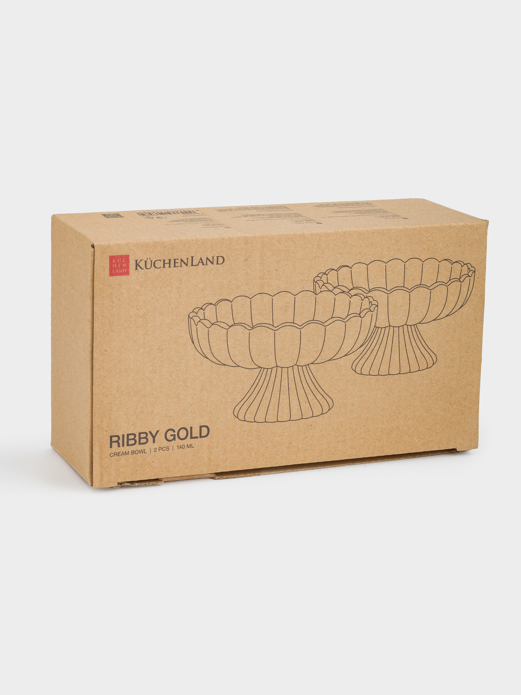 Креманка, 12 см, 140 мл, 2 шт, стекло Р, с золотистым кантом, Ribby gold, image-4