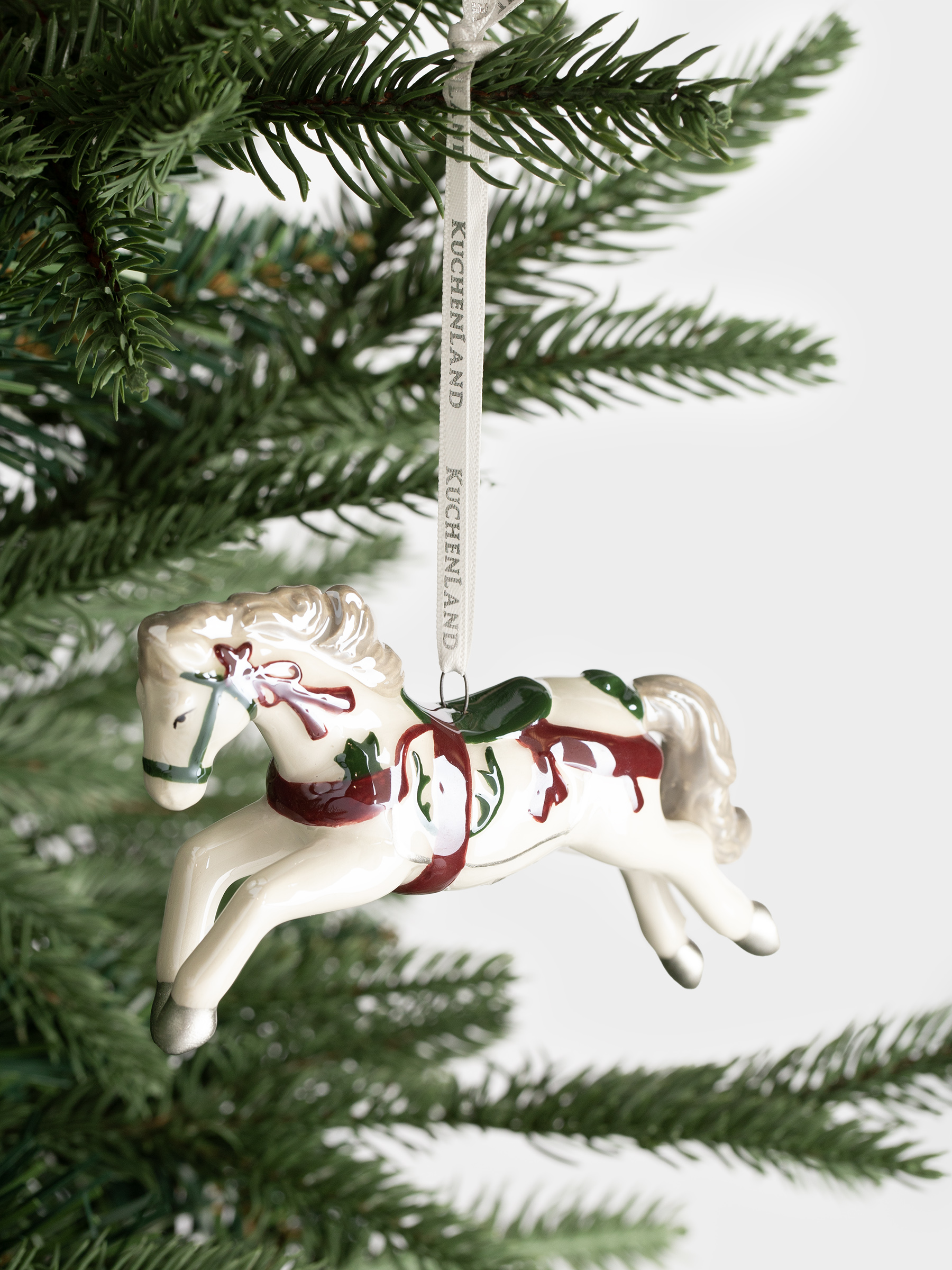 Игрушка елочная, 12 см, керамика, белая, перламутр, Лошадь, Figure christmas, image-4
