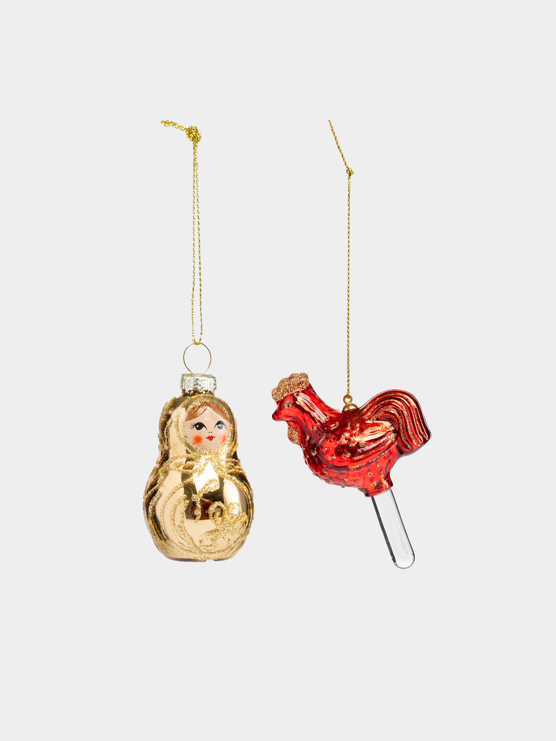 Набор елочных игрушек, 10 см, 2 шт, Матрешка и петушок, Figure christmas
