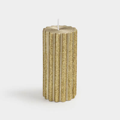 Свеча, 10 см, цилиндрическая, с блестками, золотистая, Ribbed candle ,image-0