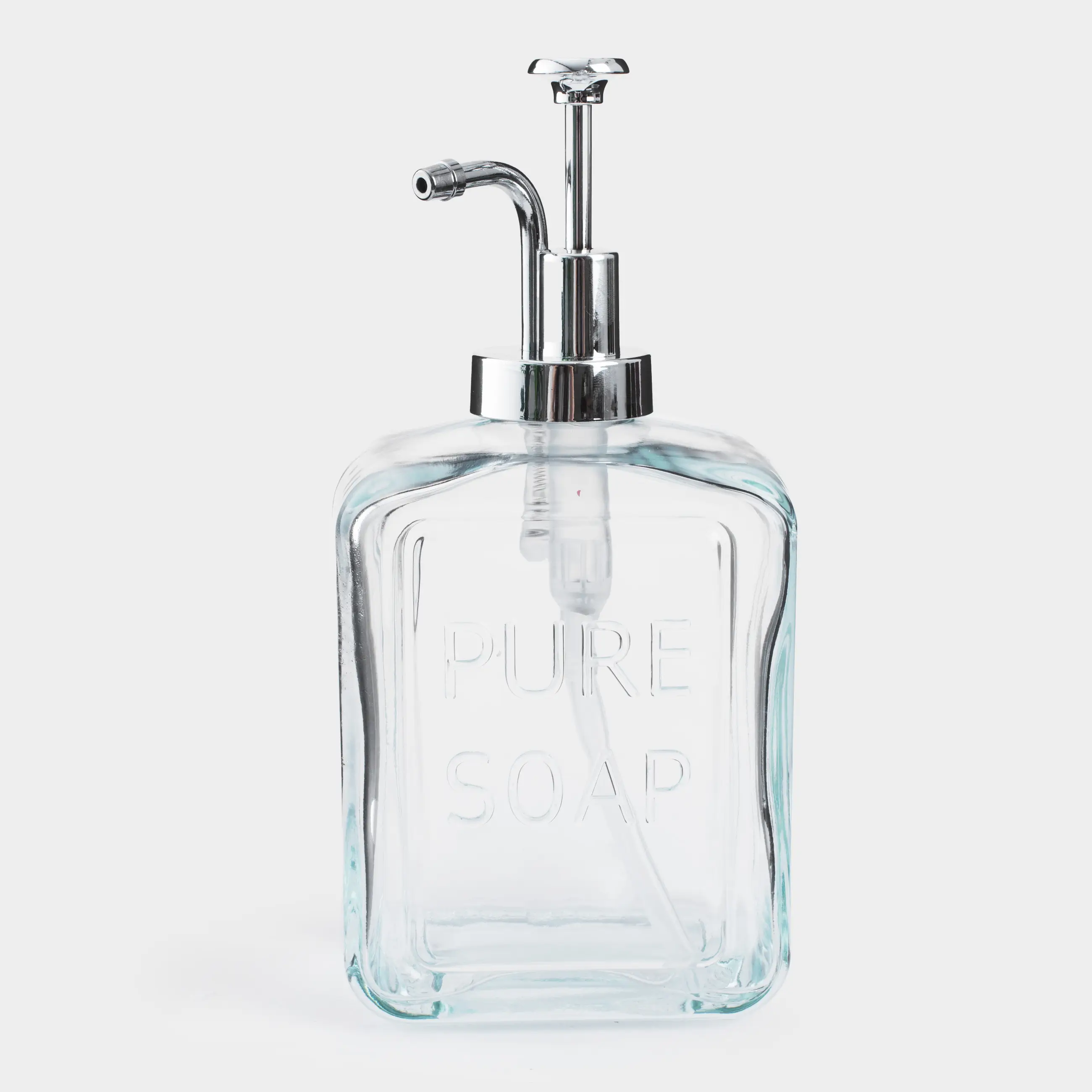 Диспенсер для жидкого мыла, 550 мл, стекло/пластик, серебристый, Pure soap, Clear title, image-0