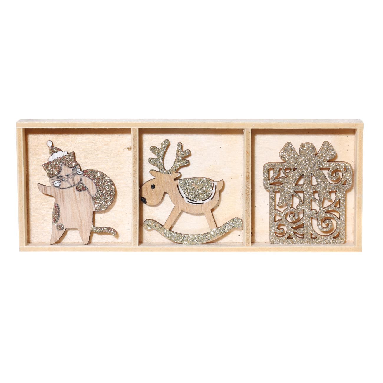 

Украшение декоративное, 4 см, 9 шт, дерево, Подарок/Олень/Кот, Christmas