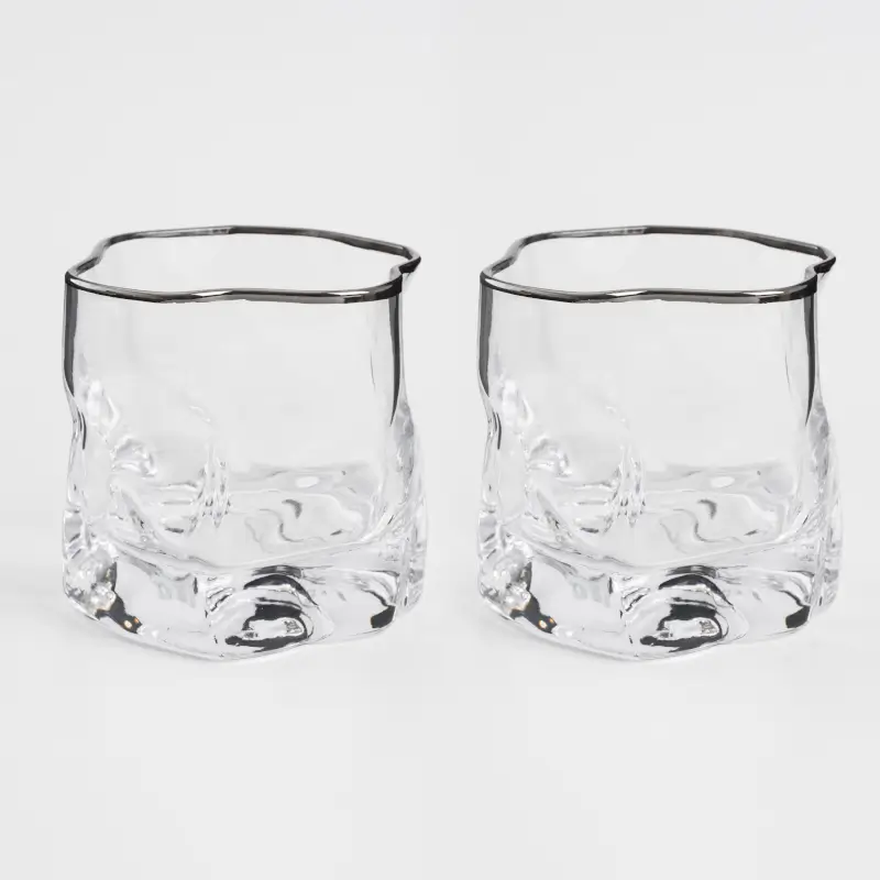 Стакан для виски, 8 см, 245 мл, 2 шт, стекло, с серебристым кантом, Slalom silver ,image-0