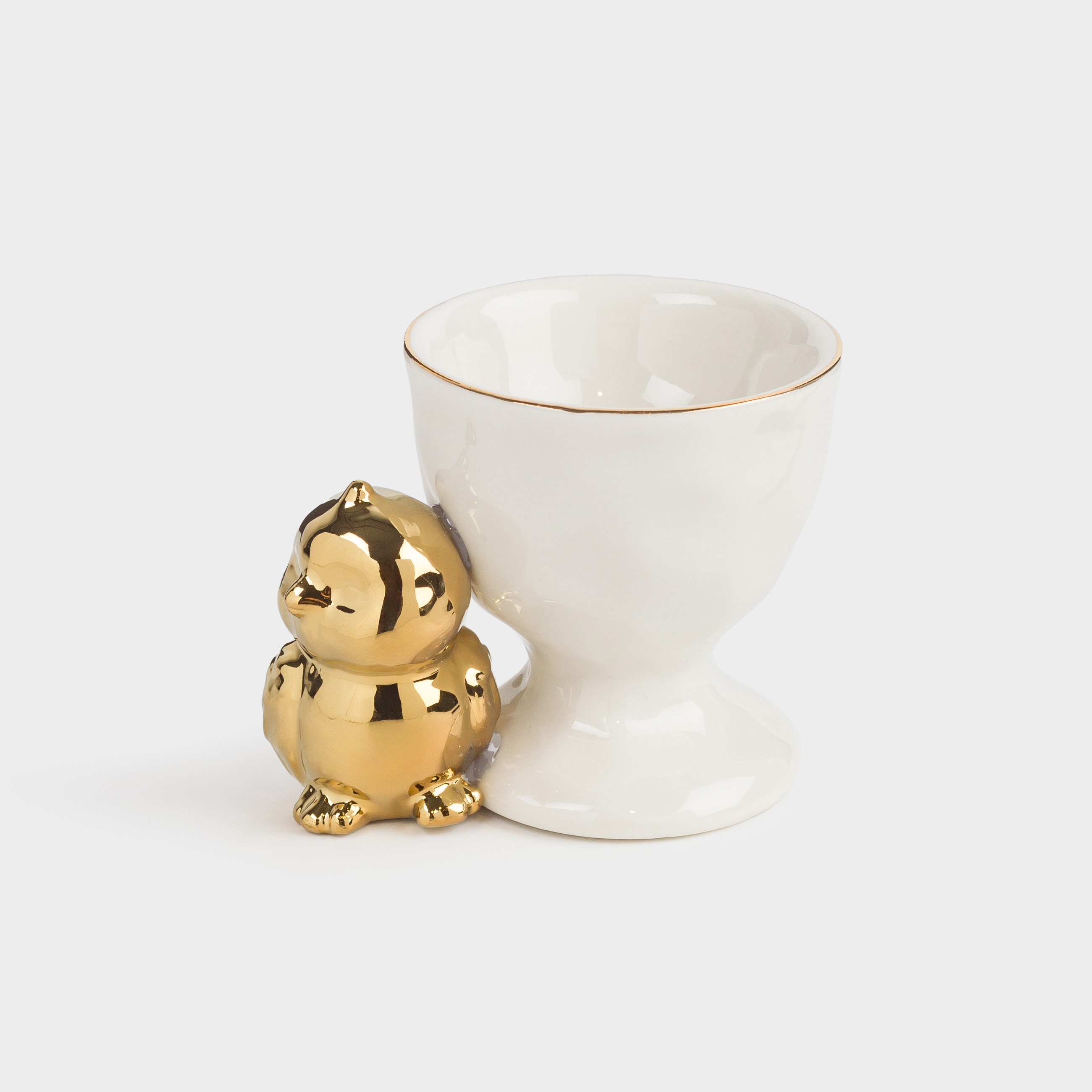 Подставка для яйца, 7 см, фарфор P, бело-золотистая, Цыпленок, Easter gold, image-0