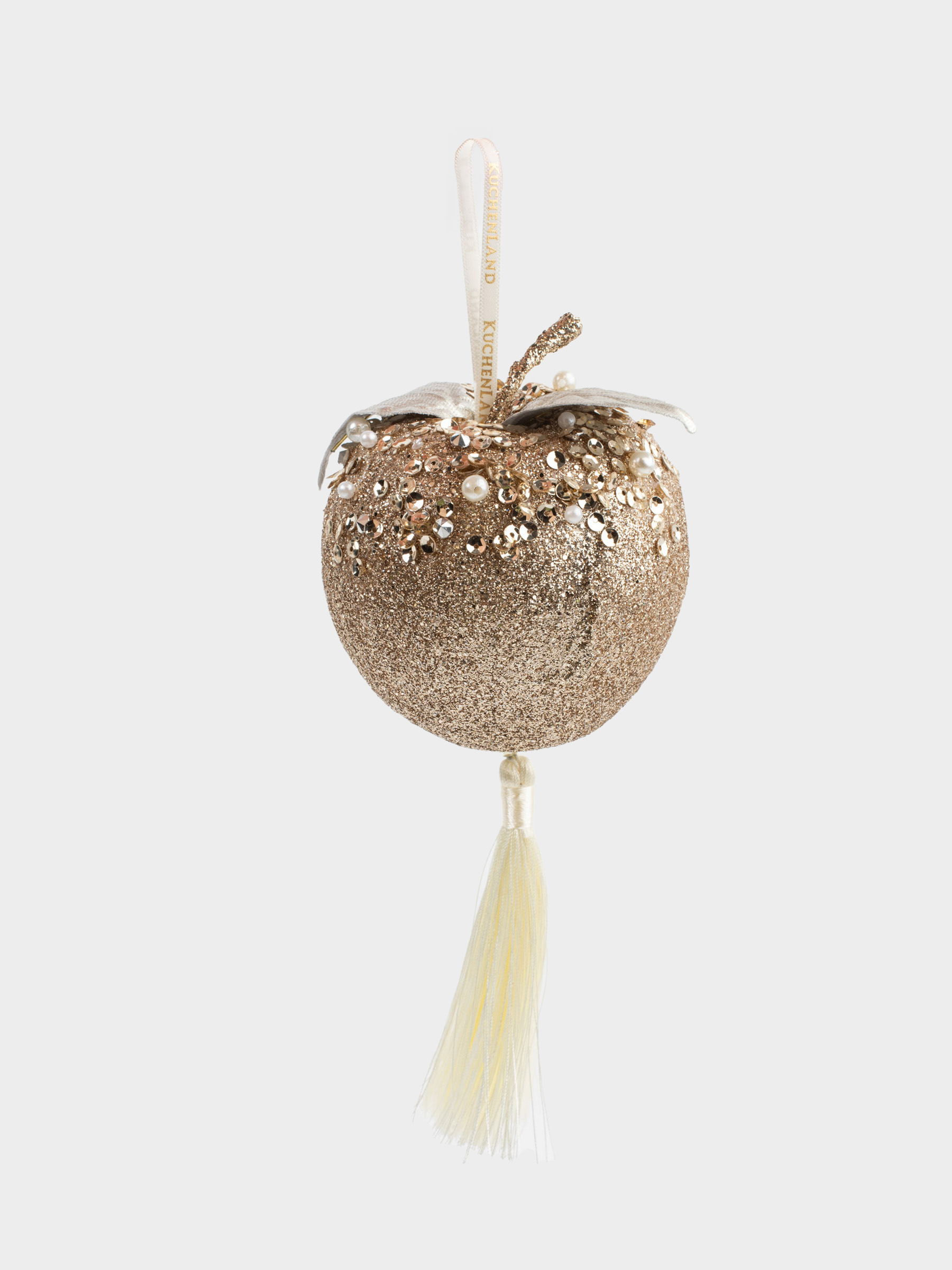 Игрушка елочная, 9 см, пенопласт, шампань, Яблоко с кисточкой, Figure sparkle, image-2