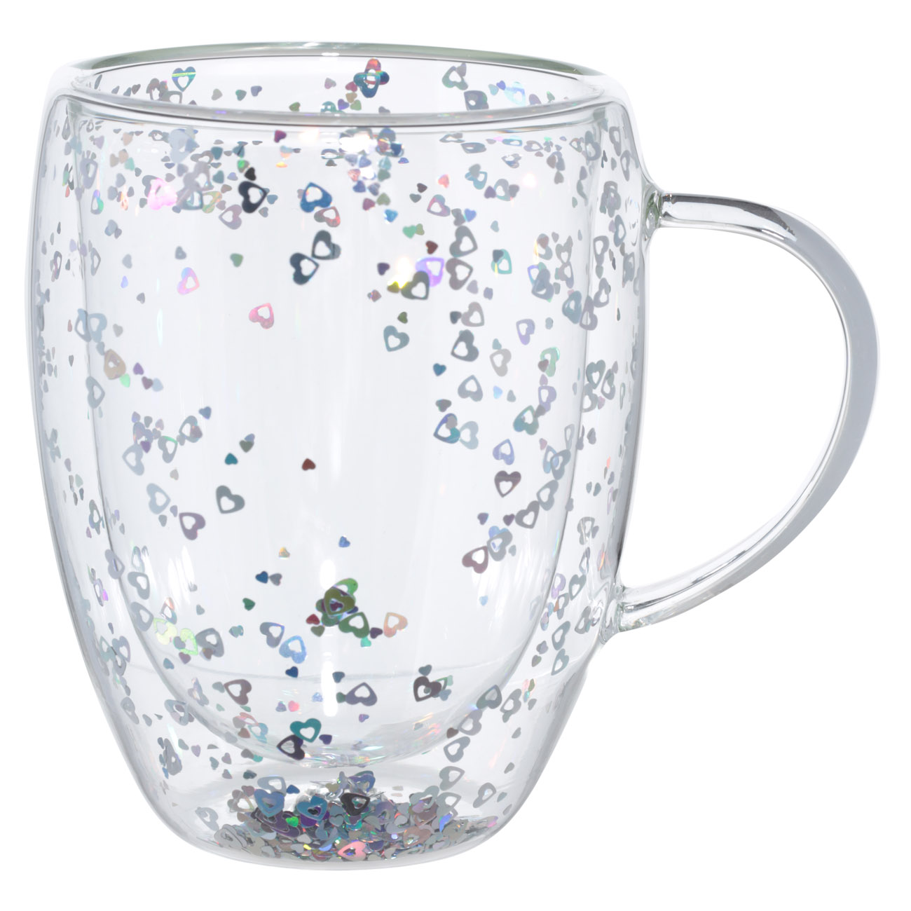 Кружка, 330 мл, 2 шт, стекло Б, с серебристыми сердечками, Air sparkly изображение № 3