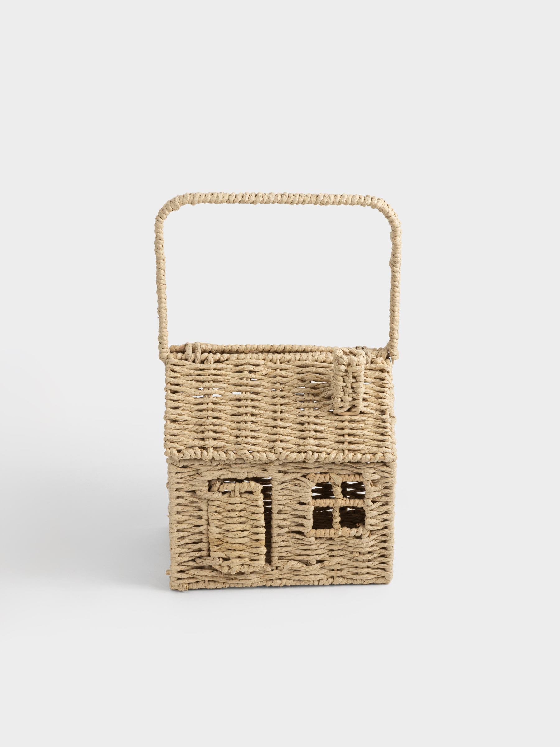 Корзина для хранения, 20х15 см, плетеная, с ручкой, с крышкой, целлюлоза, Дом, Braided