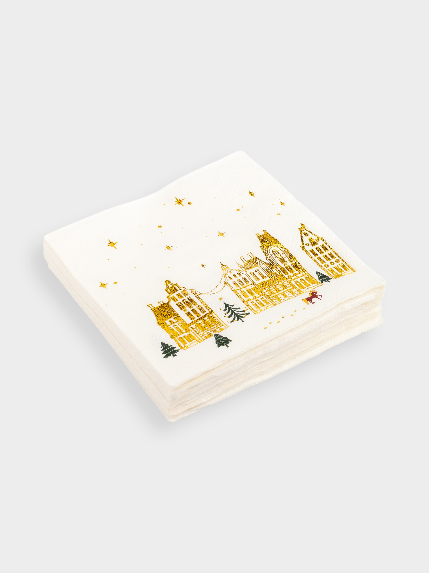 Салфетки бумажные, 21х21 см, 20 шт, квадратные, белые, Лошадь и дома, Snow sparks, image-1