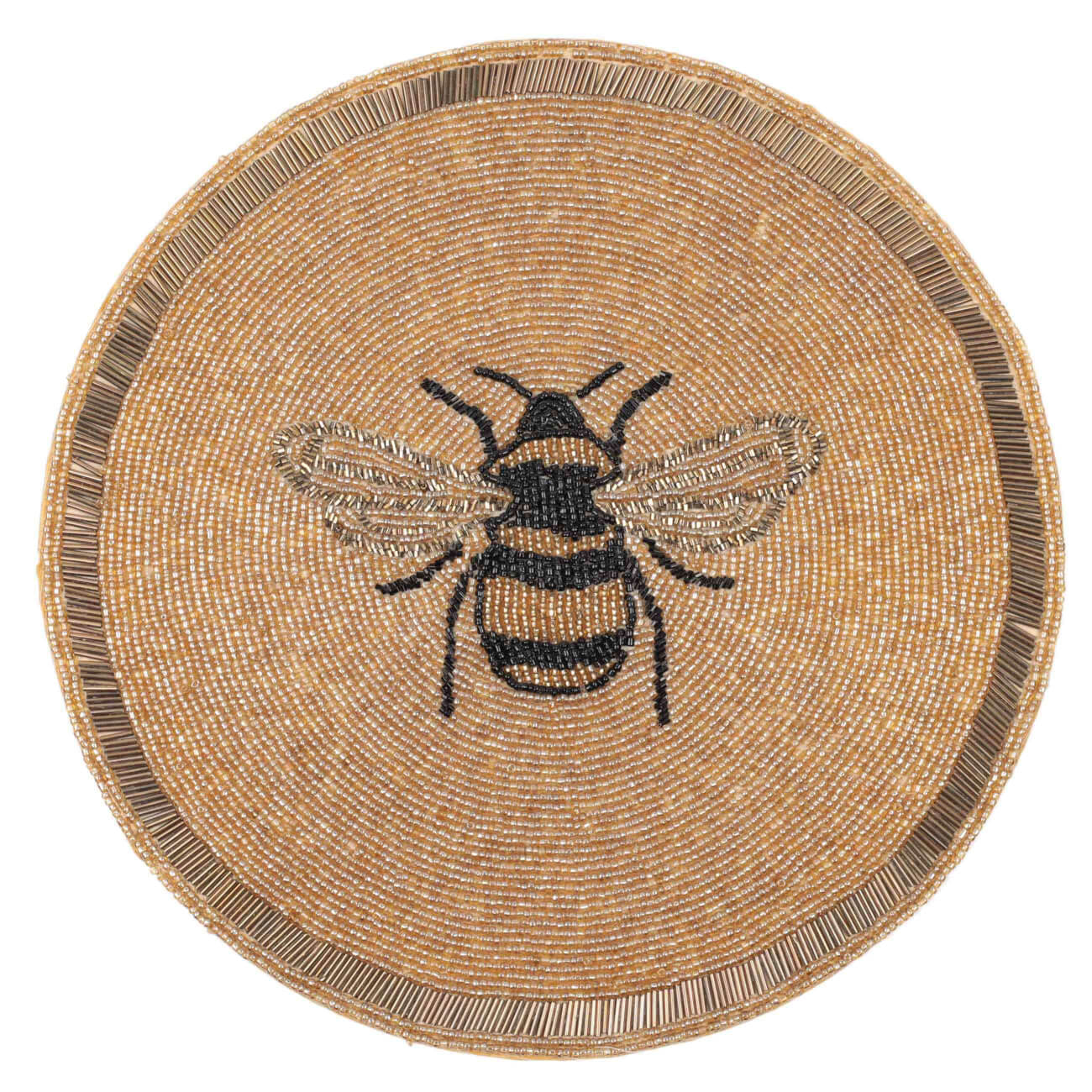 Салфетка под приборы, 36 см, бисер, круглая, золотистая, Пчела, Honey изображение № 1