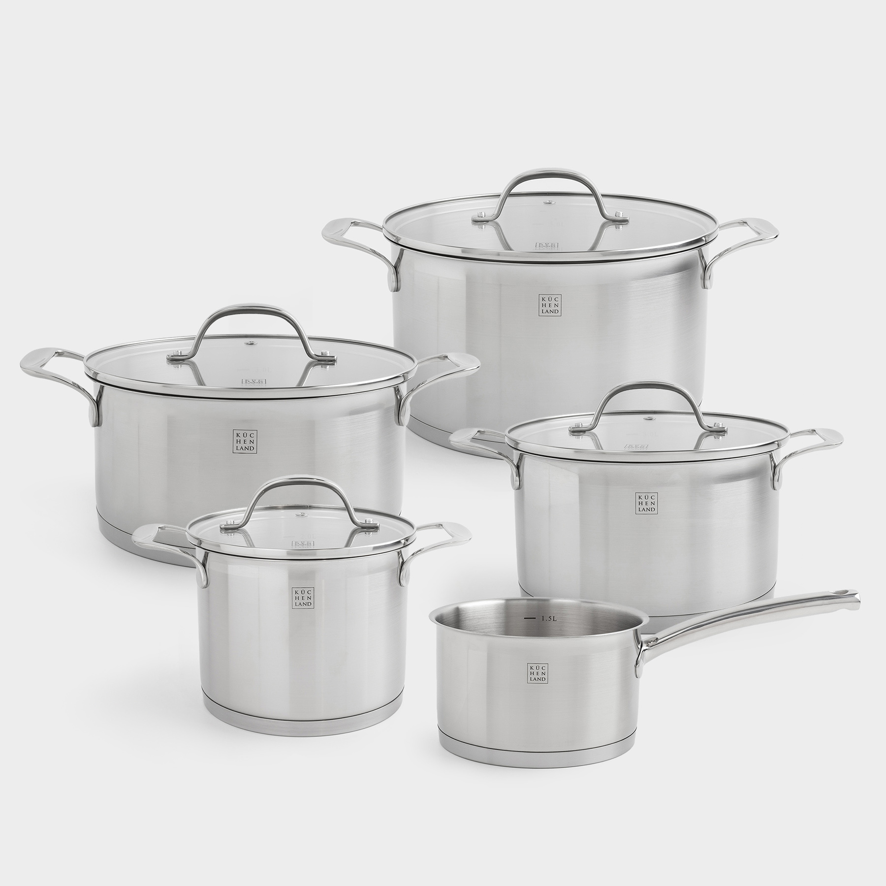 Kuchenland Набор посуды 5 пр стальстекло Б Medium Silver Stone 27990₽