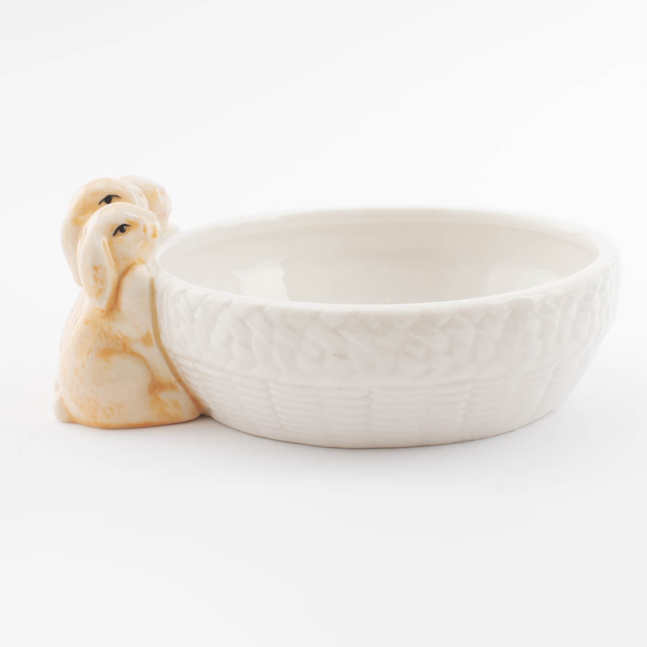 Салатник, 17x14 см, 390 мл, фарфор Porcelain, бело-бежевый, Три кролика у корзинки, Natural Easter - фото 1