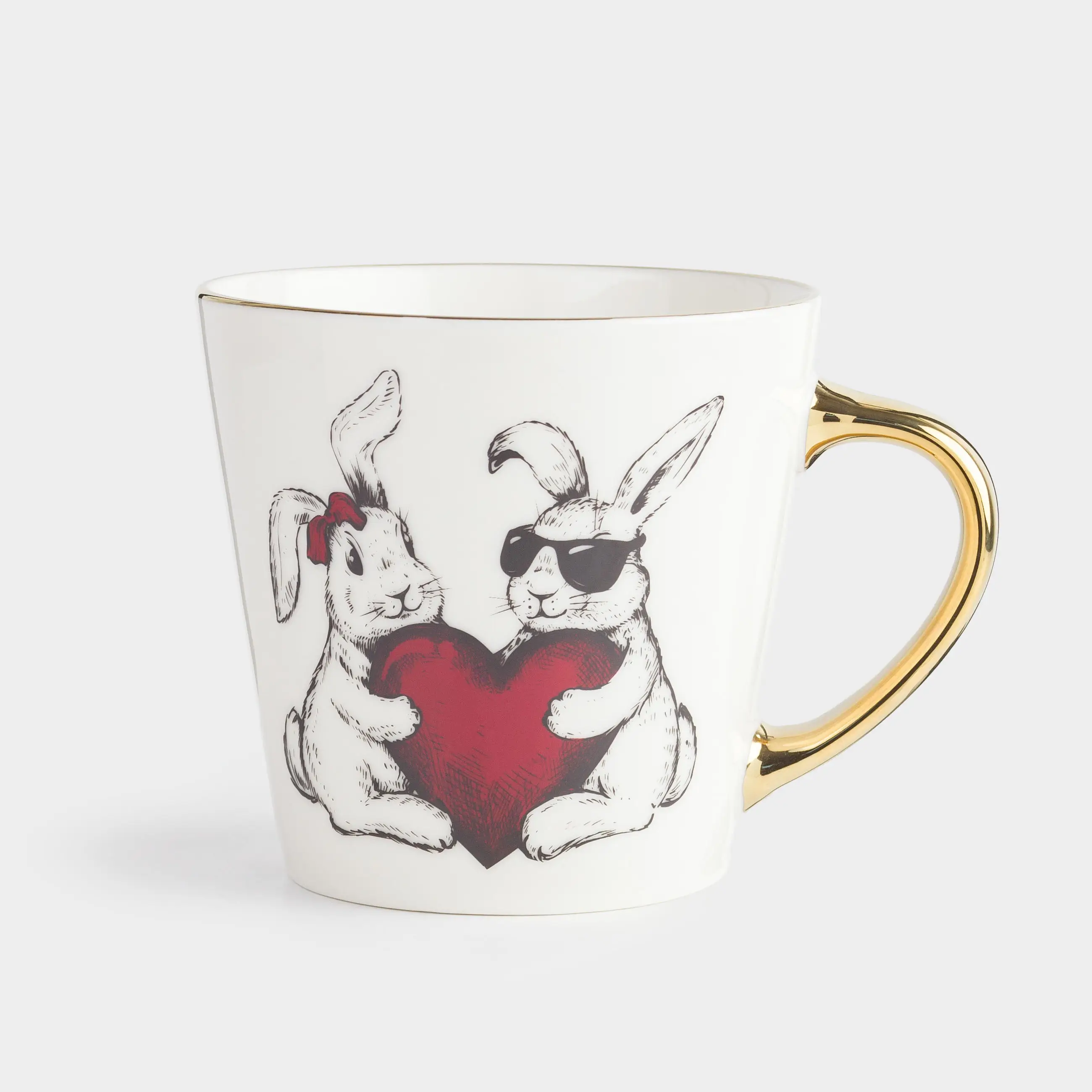 Кружка, 330 мл, фарфор N, бело-золотистая, Кролики и сердце, Rabbit amour, image-0
