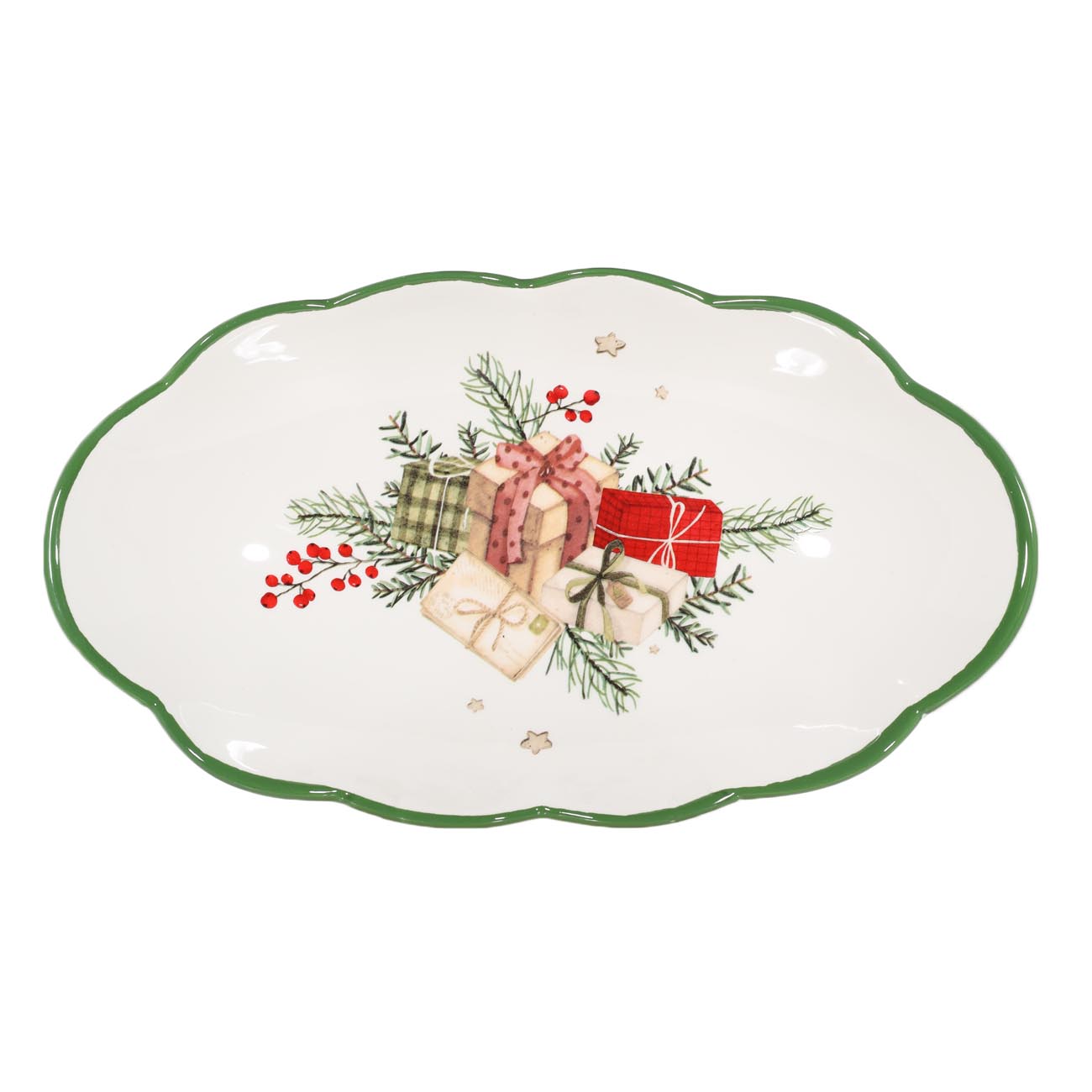 

Блюдо, 31х18 см, керамика, овальное, Подарки на ветке, Christmas green