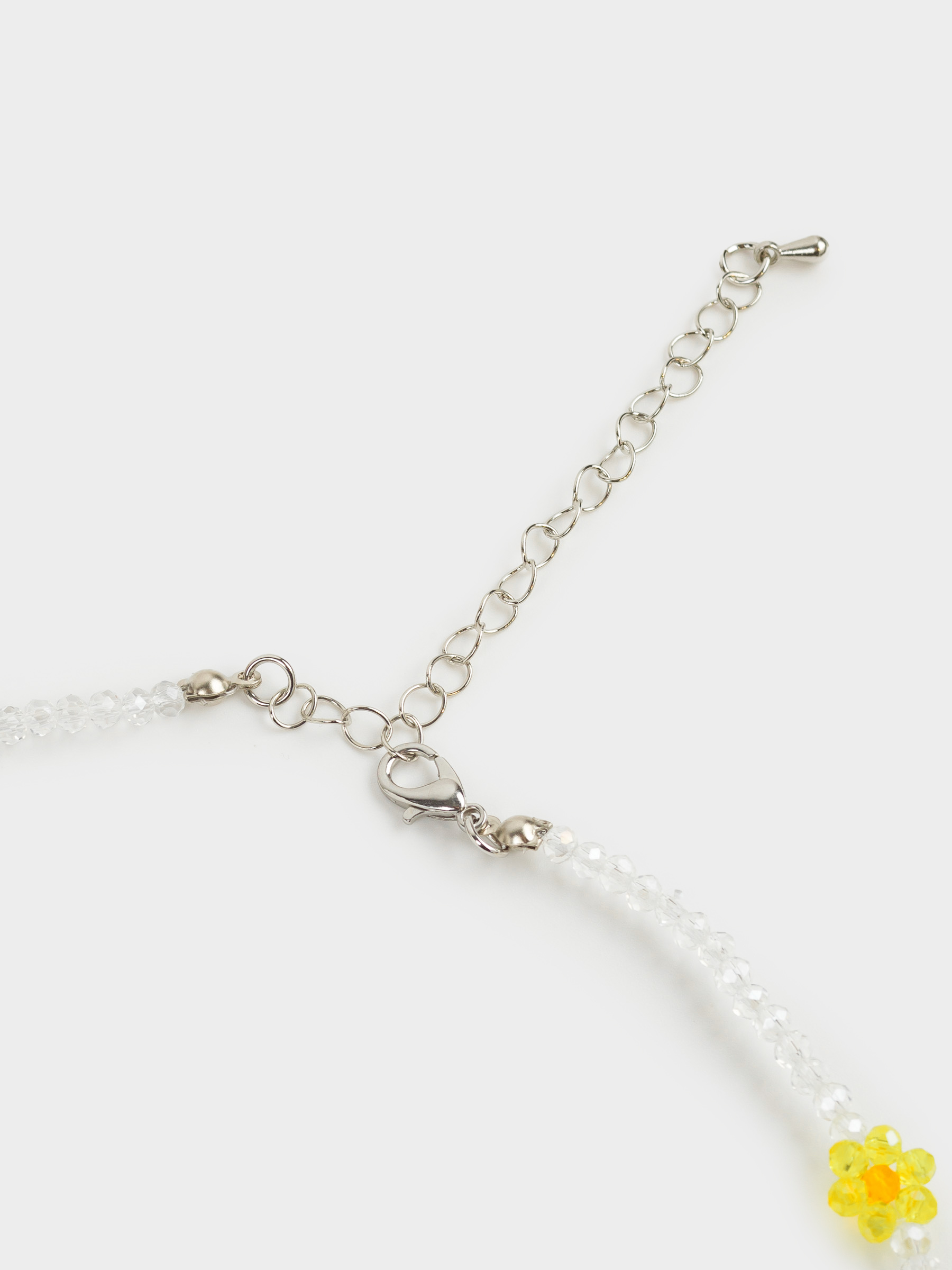 Цепочка, 49 см, стекло/металл, цветная, Ромашки и бусины, Pearl color
