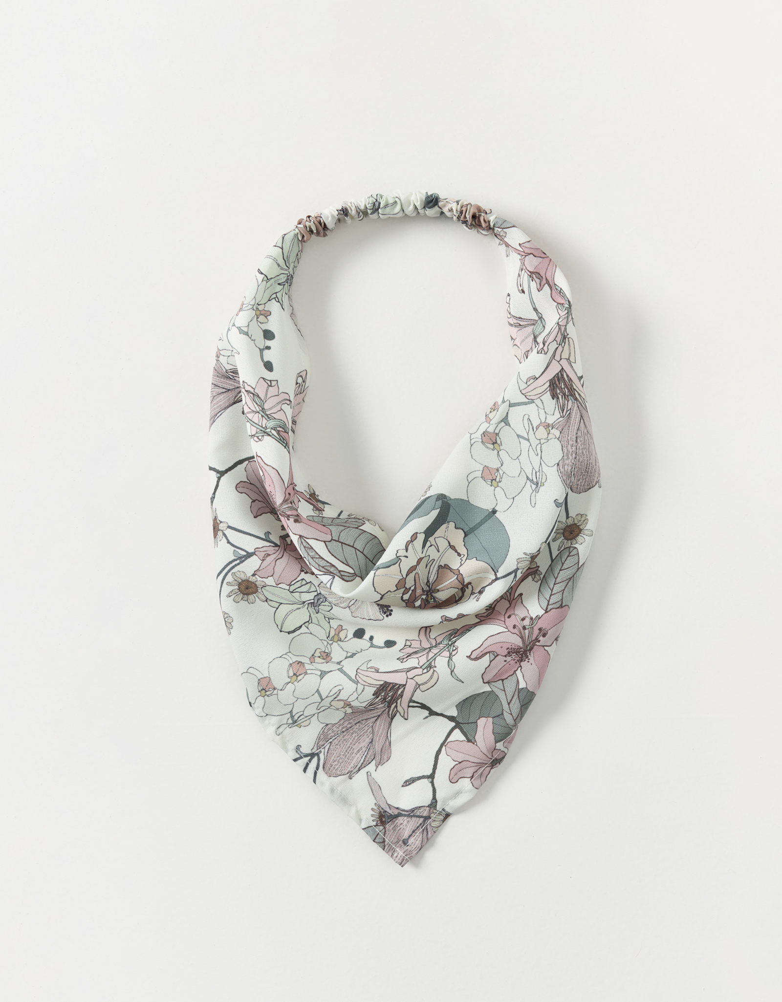Бандана, 30 см, на резинке, полиэстер, белая, Цветы и листья, Kerchief
