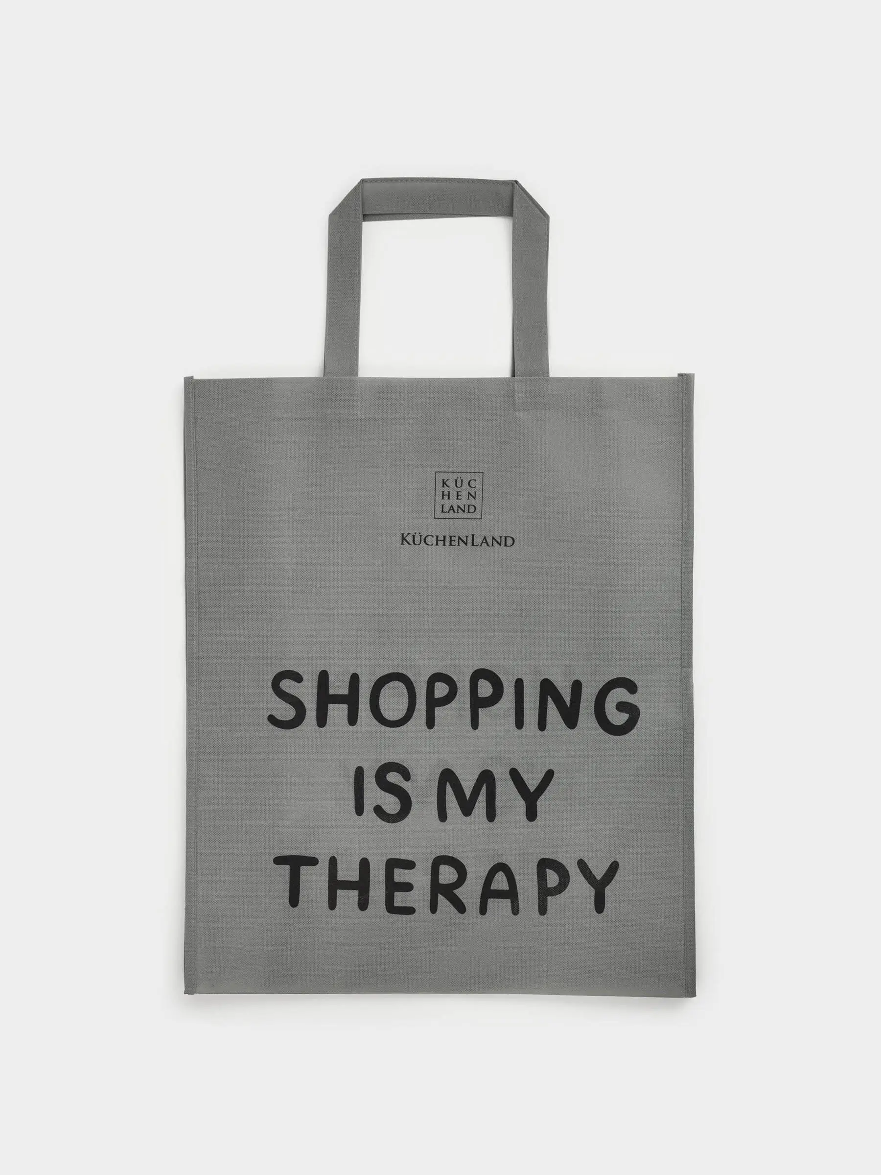 Сумка-шоппер, 34х30 см, полипропилен, серая, Shopping is my therapy, Shopping font