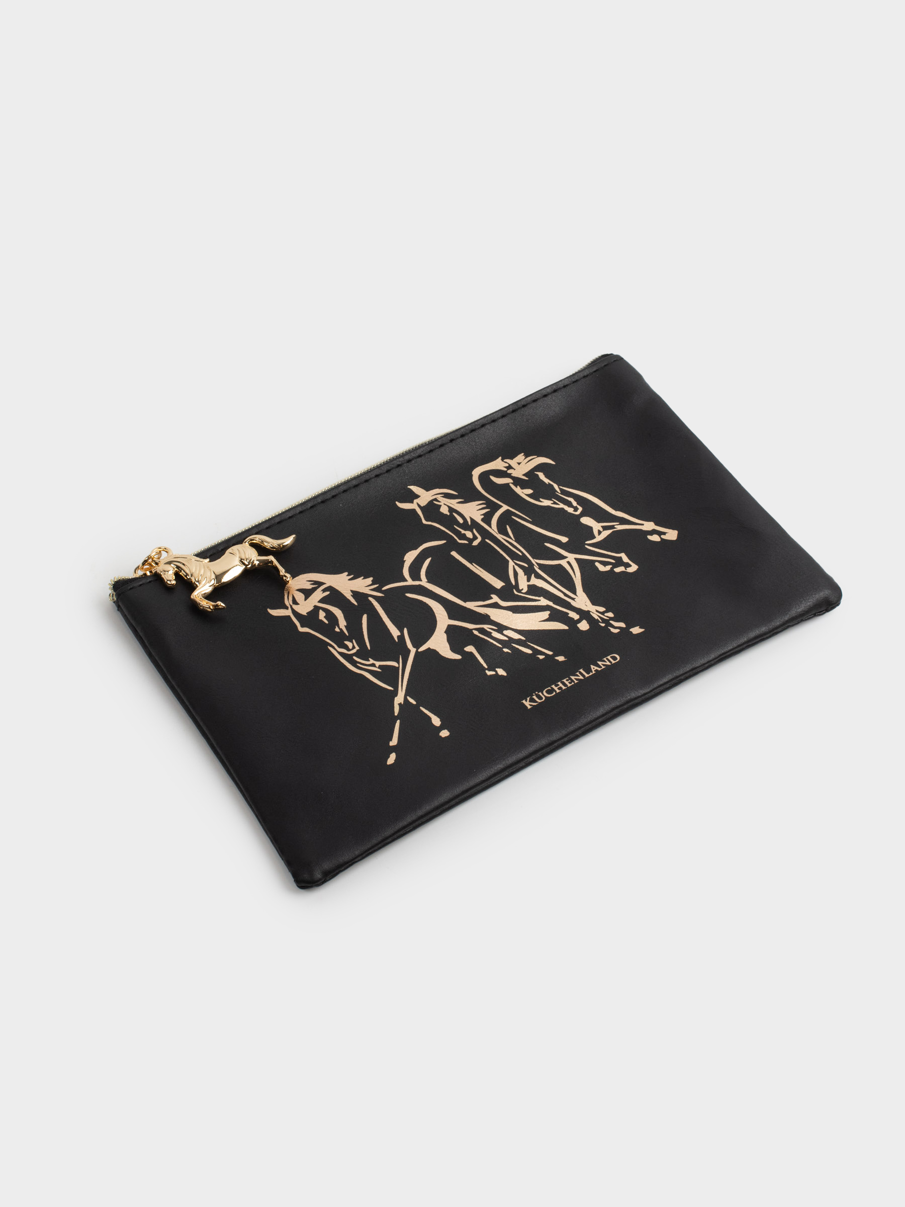 Пенал, 20х12 см, с подвеской, полиуретан, черный, Лошади, Stationery horse, image-2