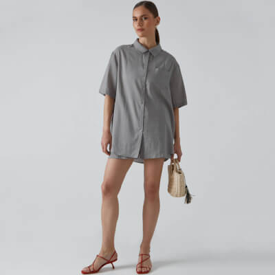 Рубашка женская, р. XL, с коротким рукавом, вискоза/полиэстер, серая, Lorel