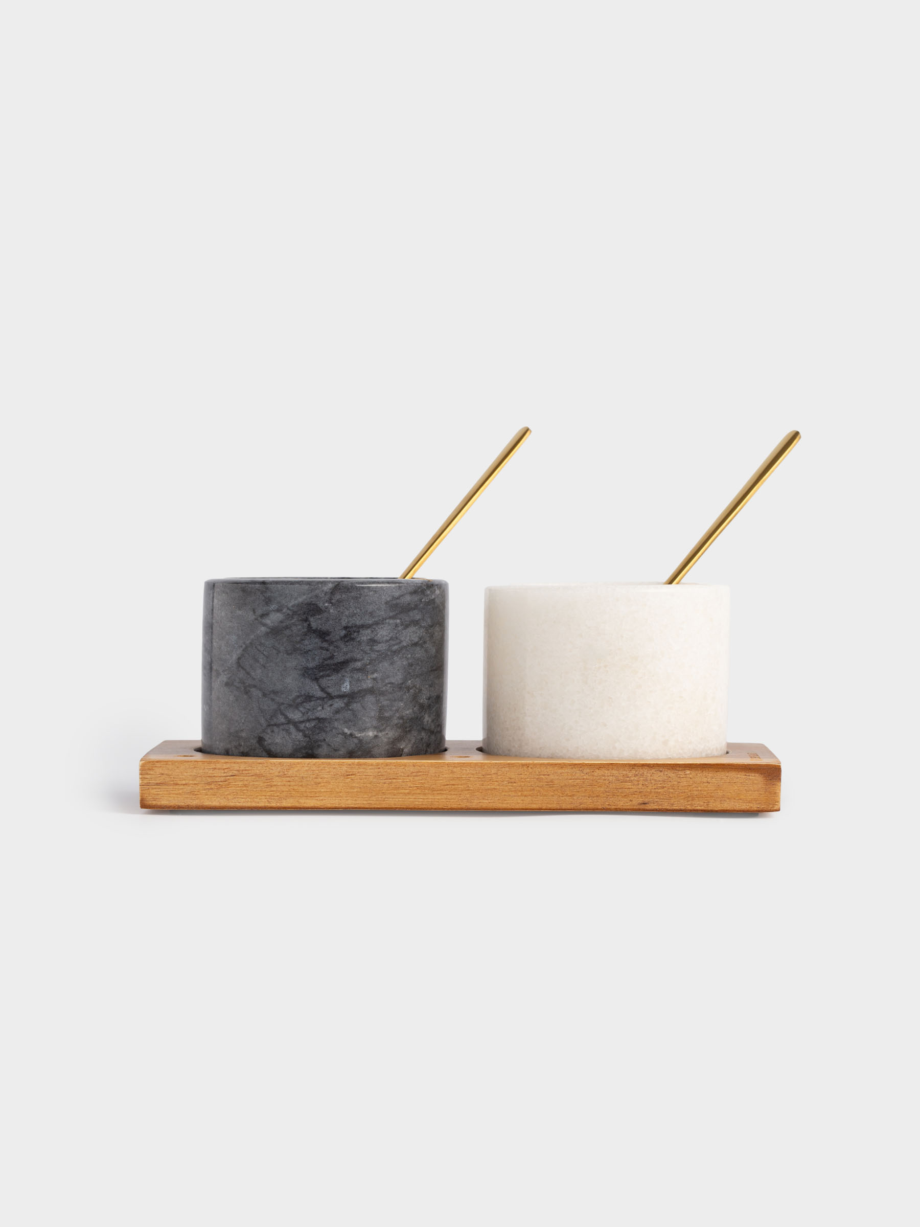 Емкость для специй, 6 см, 2 шт, с ложками, на подставке, мрамор/дерево, Marble, image-4
