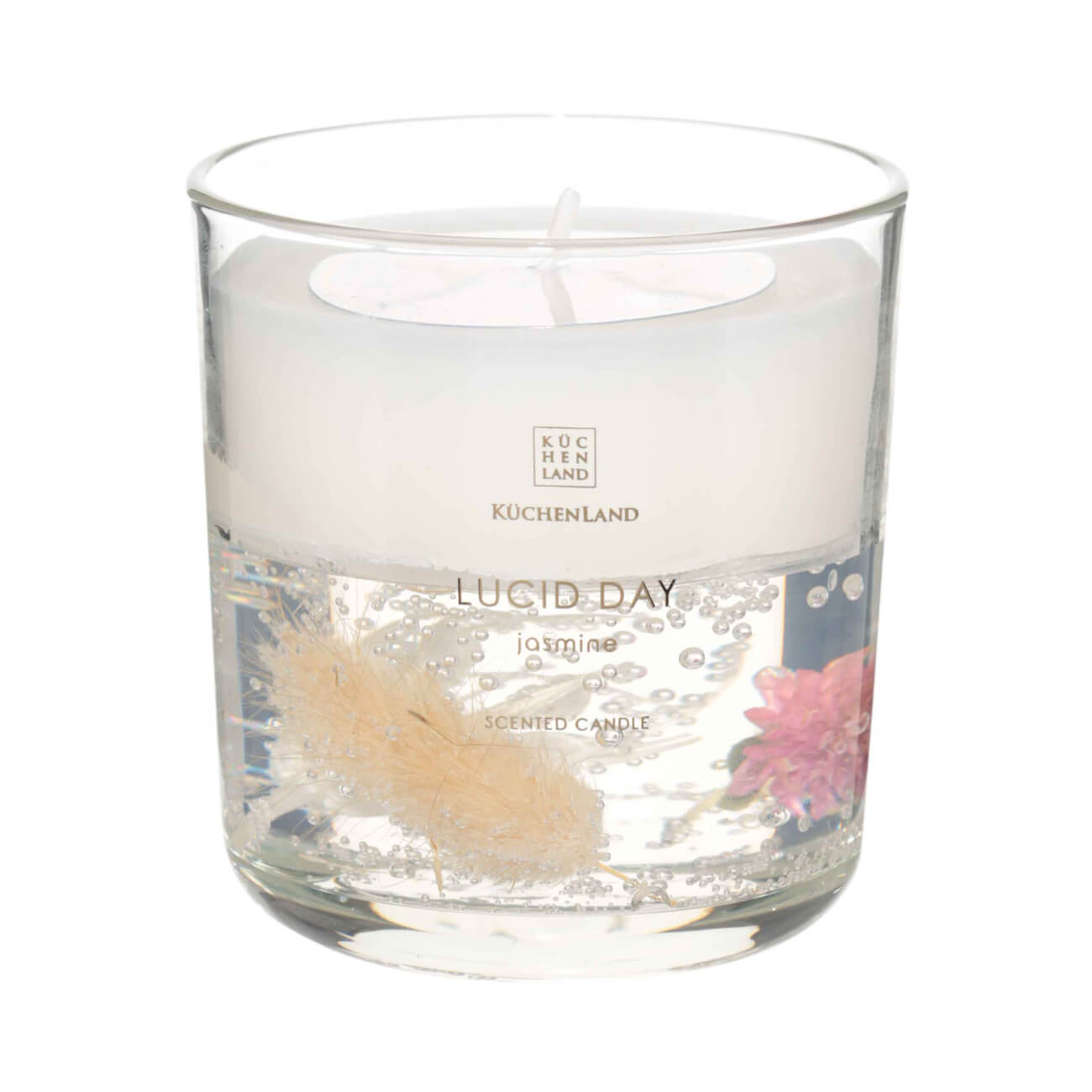 Свеча ароматическая, 8 см, в подсвечнике, с сухоцветами, стекло, Jasmine, Lucid day ароматическая смесь для бани и ванны