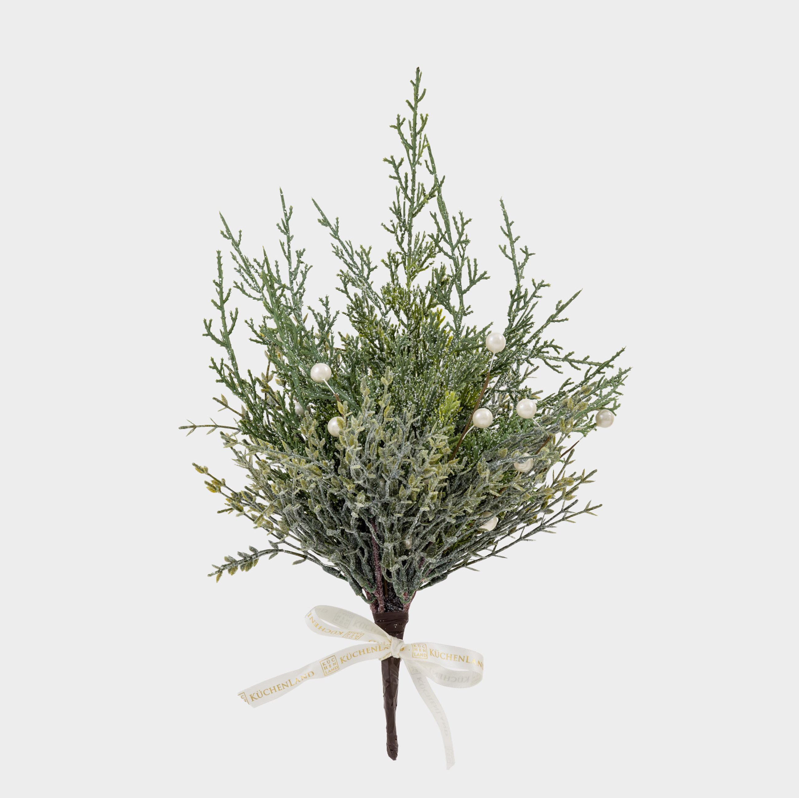 Букет декоративный 40 см пластик Хвоя с белым жемчугом Conifer pearl decor 695₽