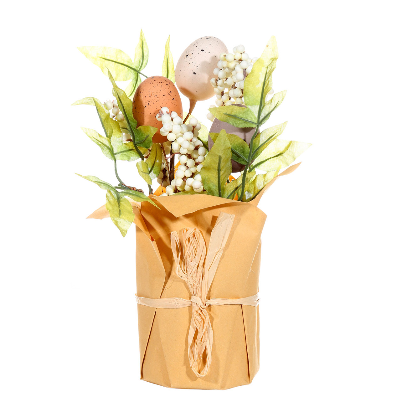 

Композиция декоративная, 25 см, в крафте, пластик, Пасхальные яйца и ягоды, Natural Easter
