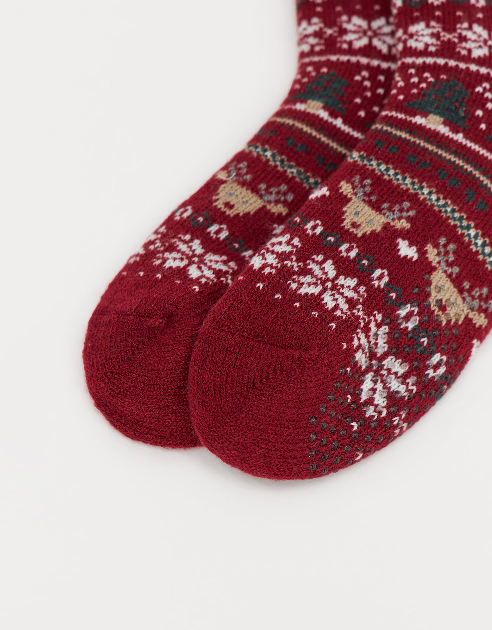 Носки женские, домашние, акрил/полиэстер, красные, Зимний узор, Fleece, image-3