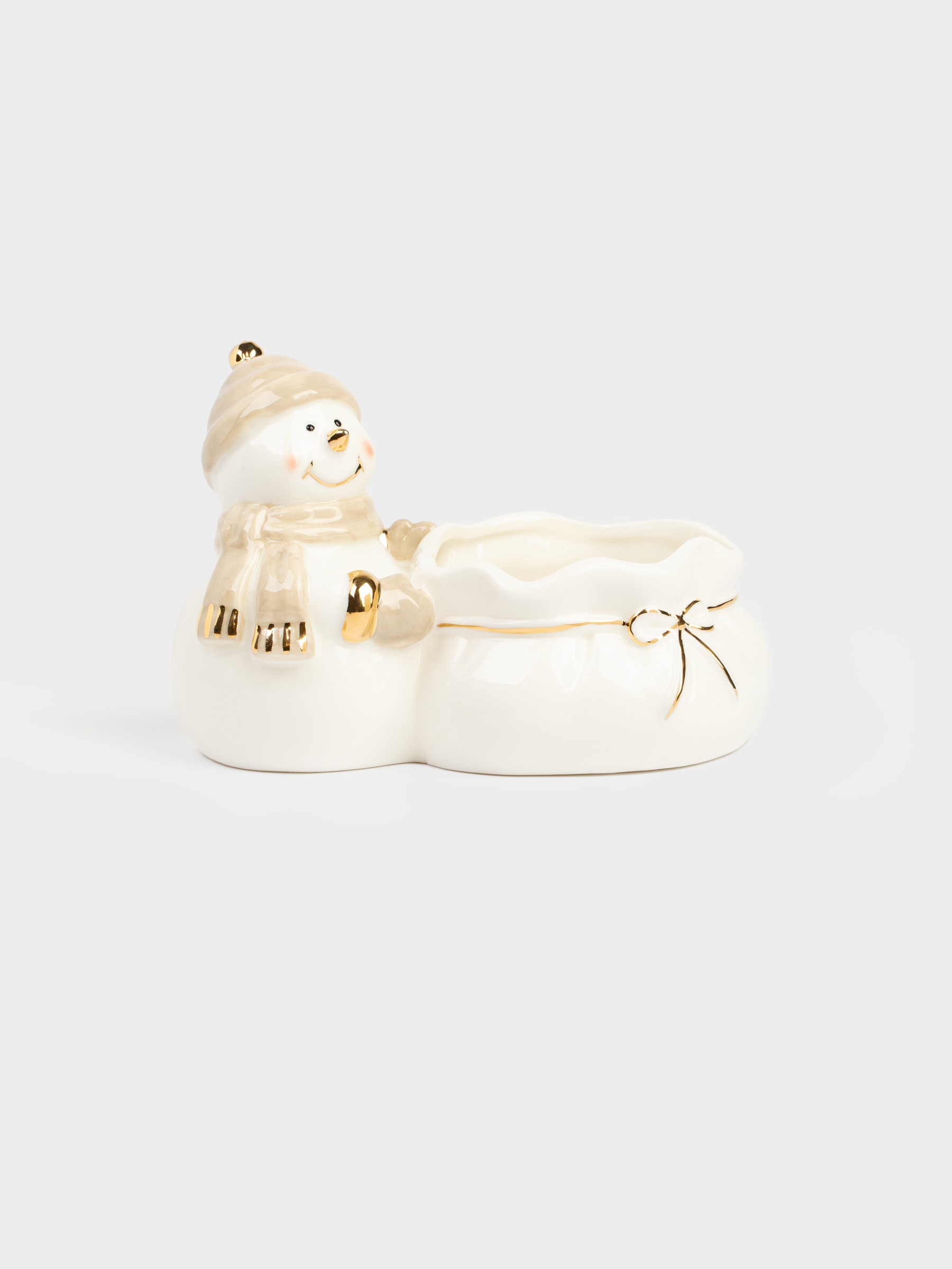 Конфетница, 17х12 см, фарфор P, бело-бежевая, Снеговик с мешком, Snowy, image-1