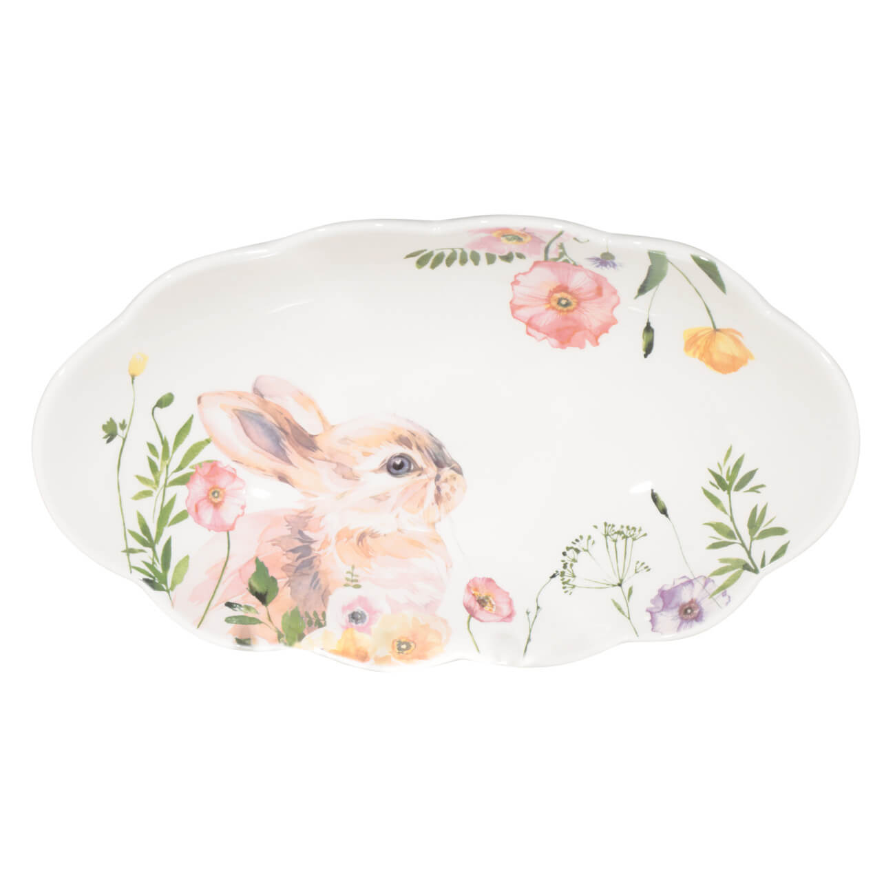 

Блюдо, 31х18 см, керамика, овальное, белое, Кролик и цветы, Easter
