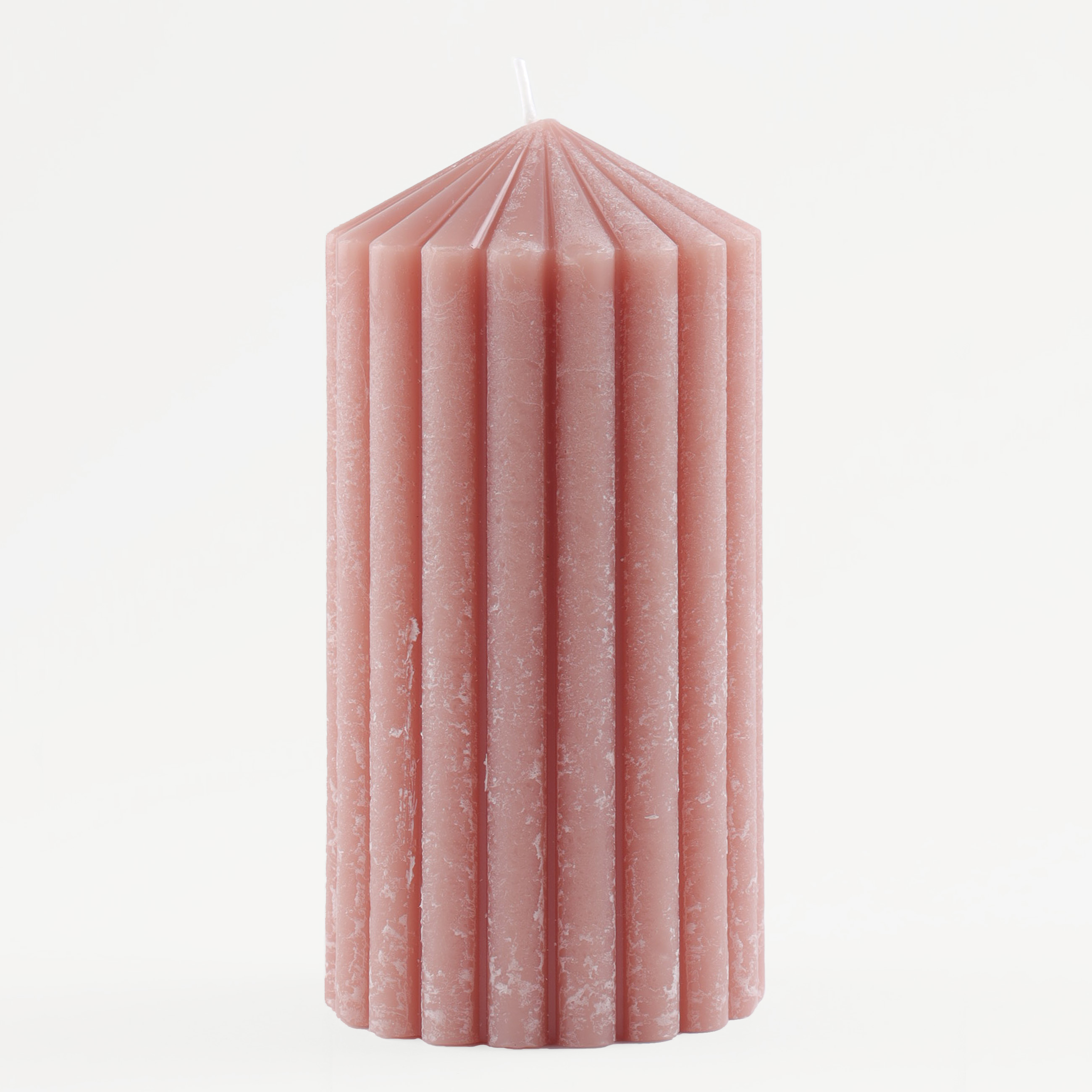 Свеча, 14 см, цилиндрическая, розовая, Ribbed candle, image-0