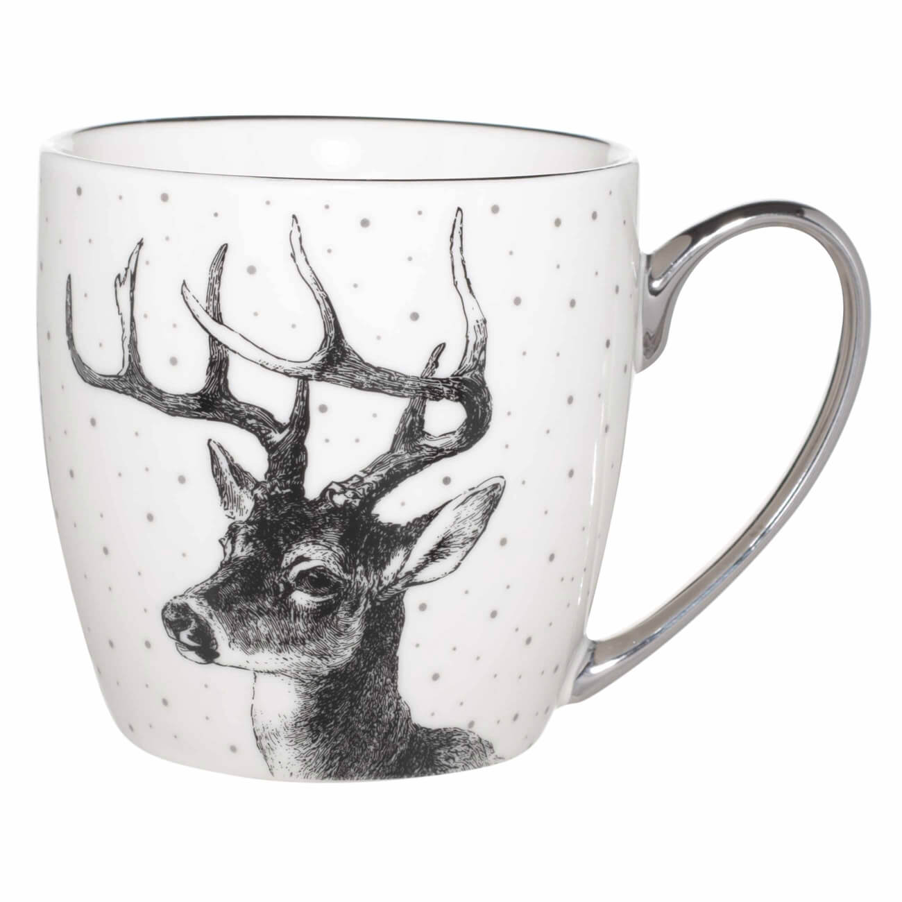 

Кружка, 500 мл, фарфор N, бело-серебристая, Олень в снегу, Arctic deer