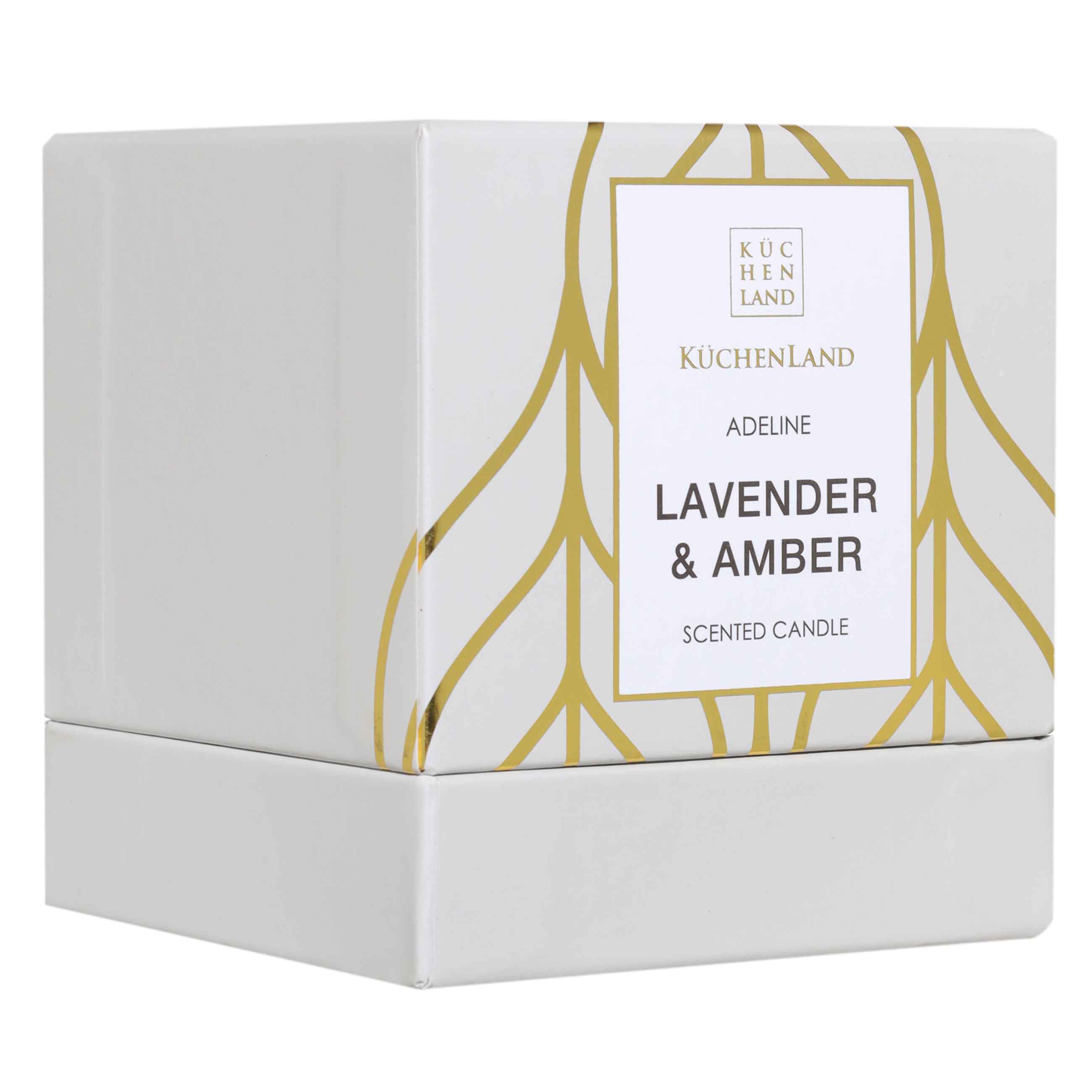 Свеча ароматическая, 10 см, в подсвечнике, белая, Lavender and Amber, Adeline