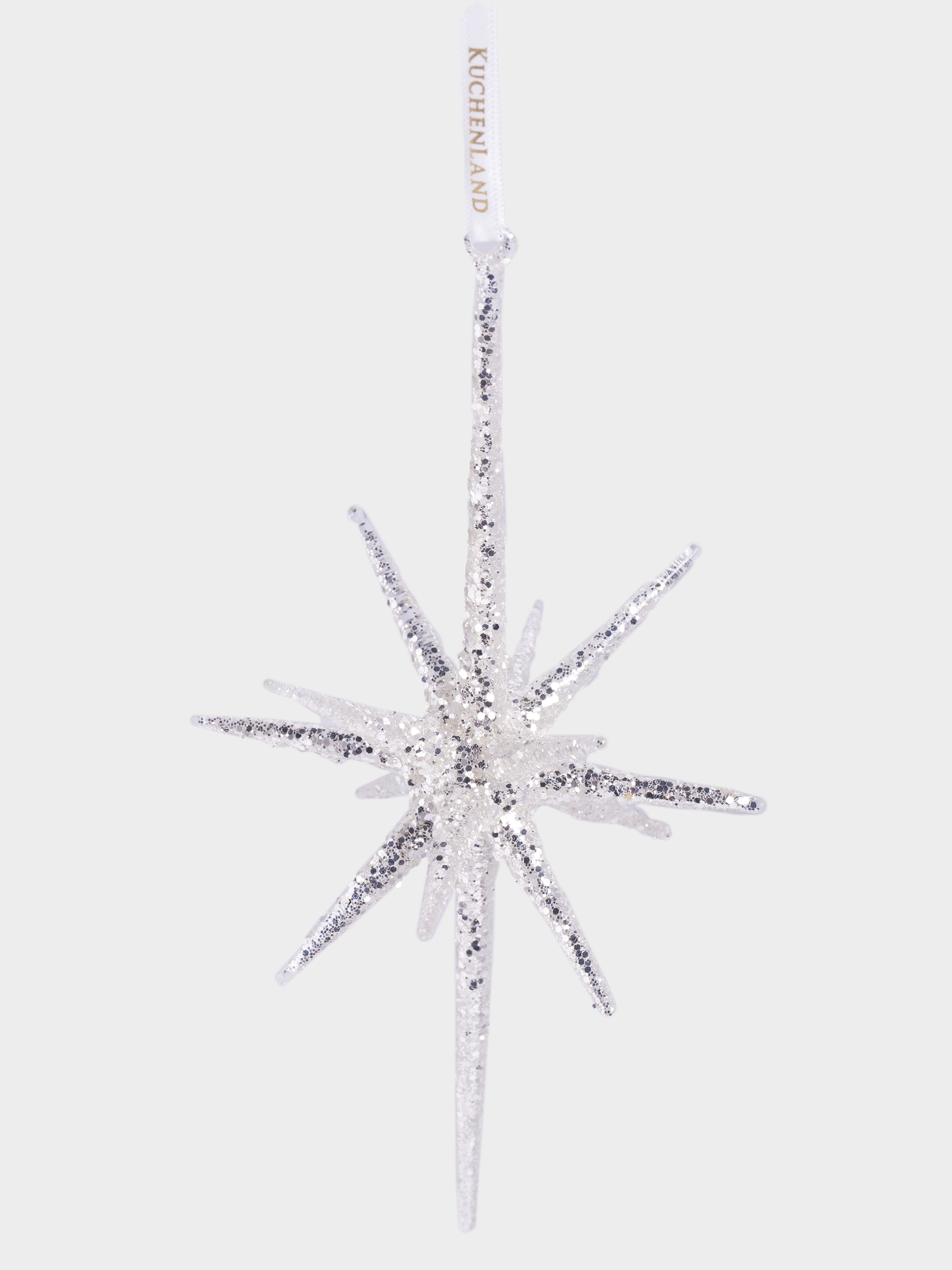 Игрушка елочная, 10x20 см, стекло, с блестками, серебристая, Звезда, Figure sparkle, image-0