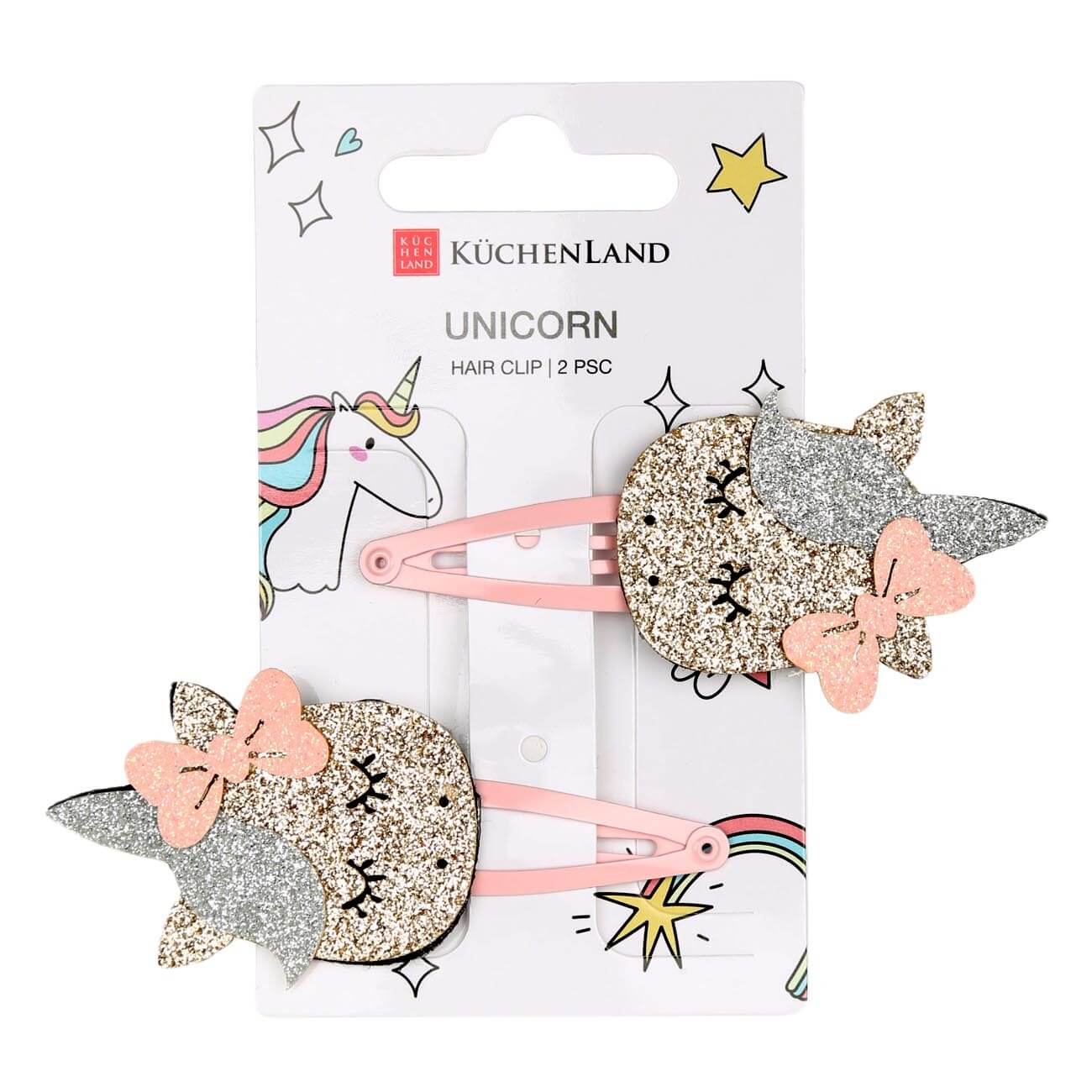 

Заколка для волос, 8 см, 2 шт, полиуретан/металл, розовая, Блестки, Unicorn