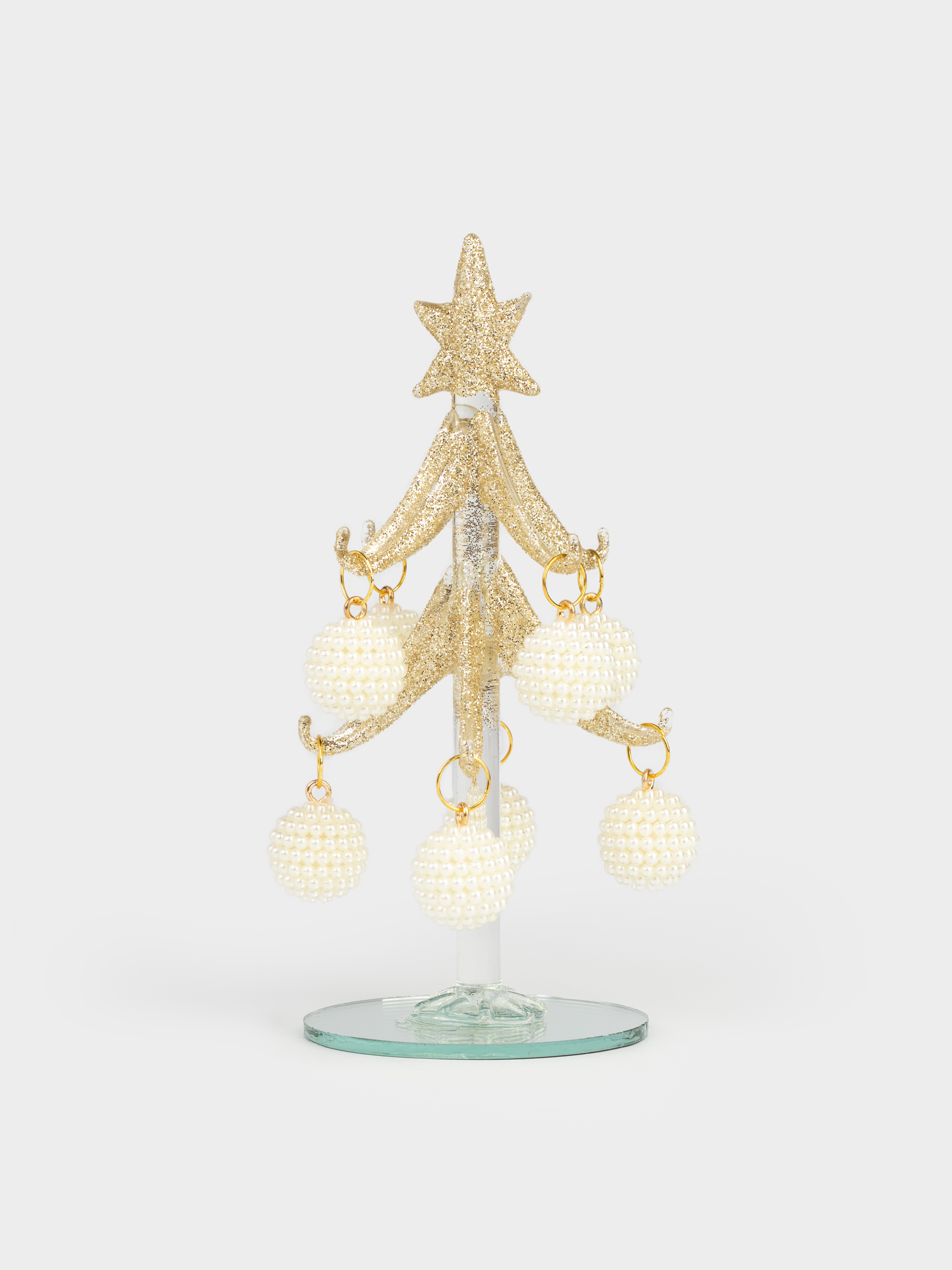 Статуэтка, 15 см, с подвесками, стекло, зеленая, Ель с шишками, Christmas vitreous, image-1