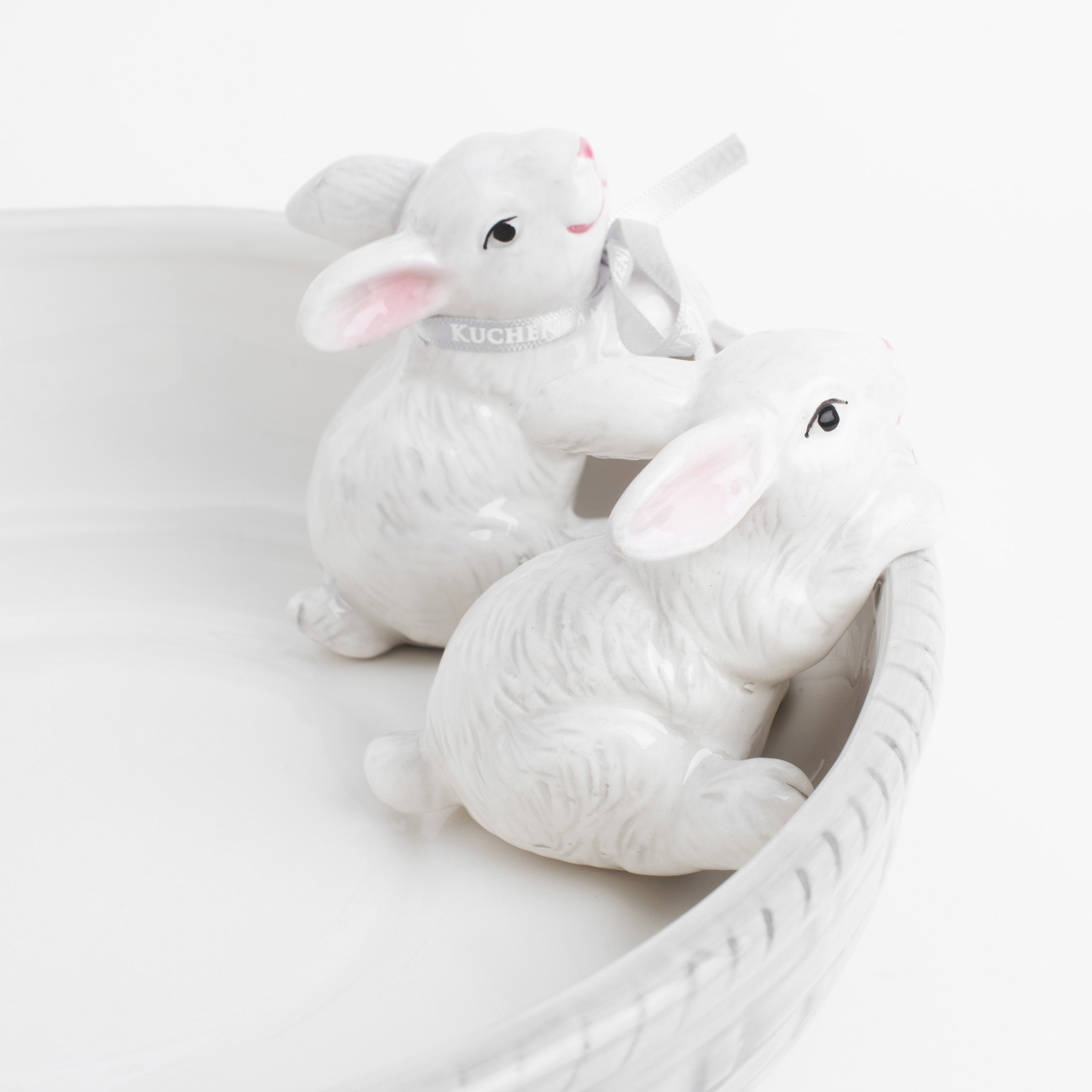Салатник декоративный, 26х5 см, 1,3 л, керамика, серо-молочное, Кролики, Pure Easter изображение № 5