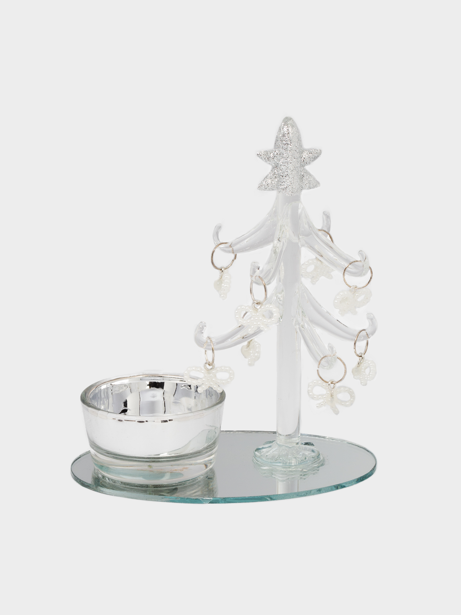 Статуэтка, 12 см, с подвесками, стекло, шампань, Ель с подсвечником, Christmas vitreous, image-1